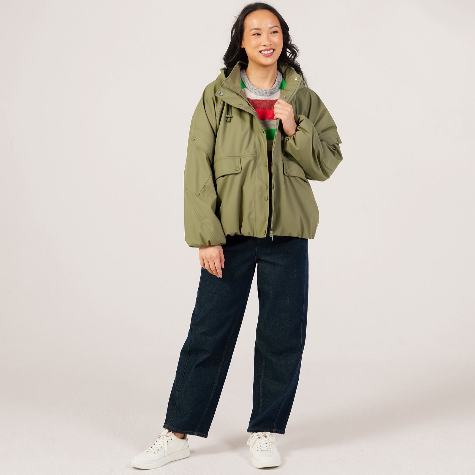 ICHI Tazo Fleece Lined Hooded Short Rain Jacket