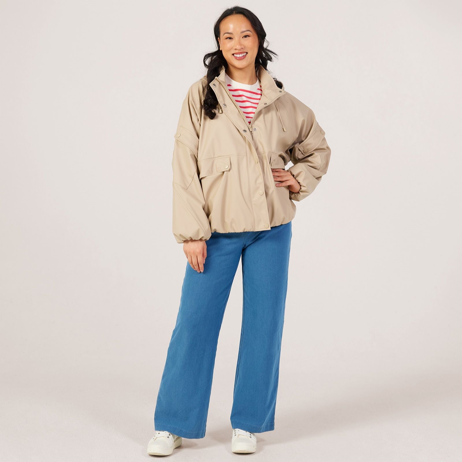 ICHI Tazo Fleece Lined Hooded Short Rain Jacket