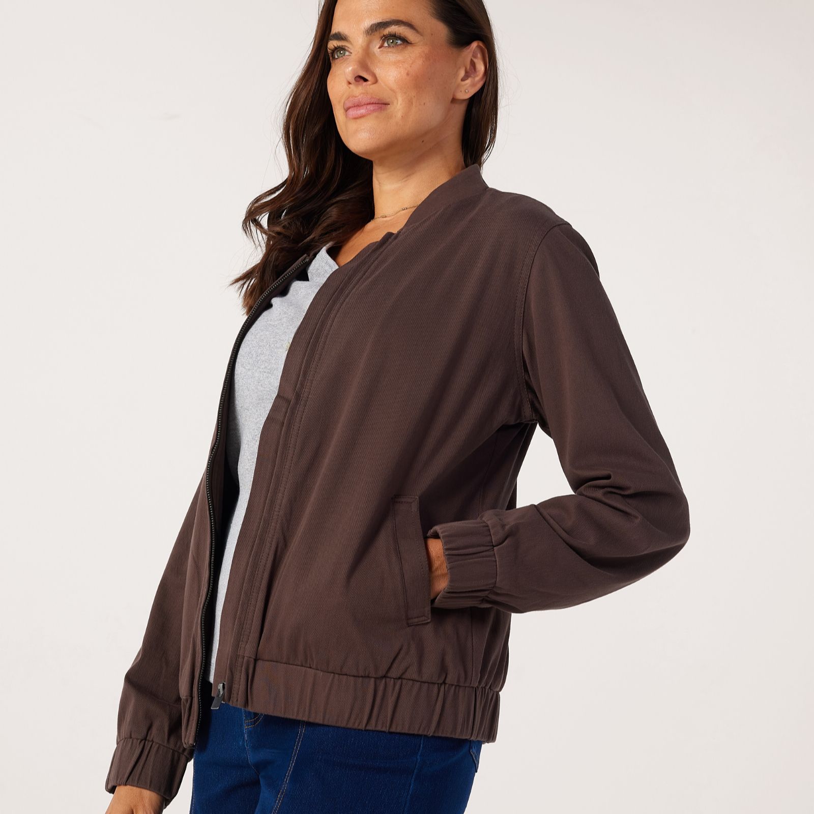 Denim & Co. Comfy Knit Denim Bomber Jacket