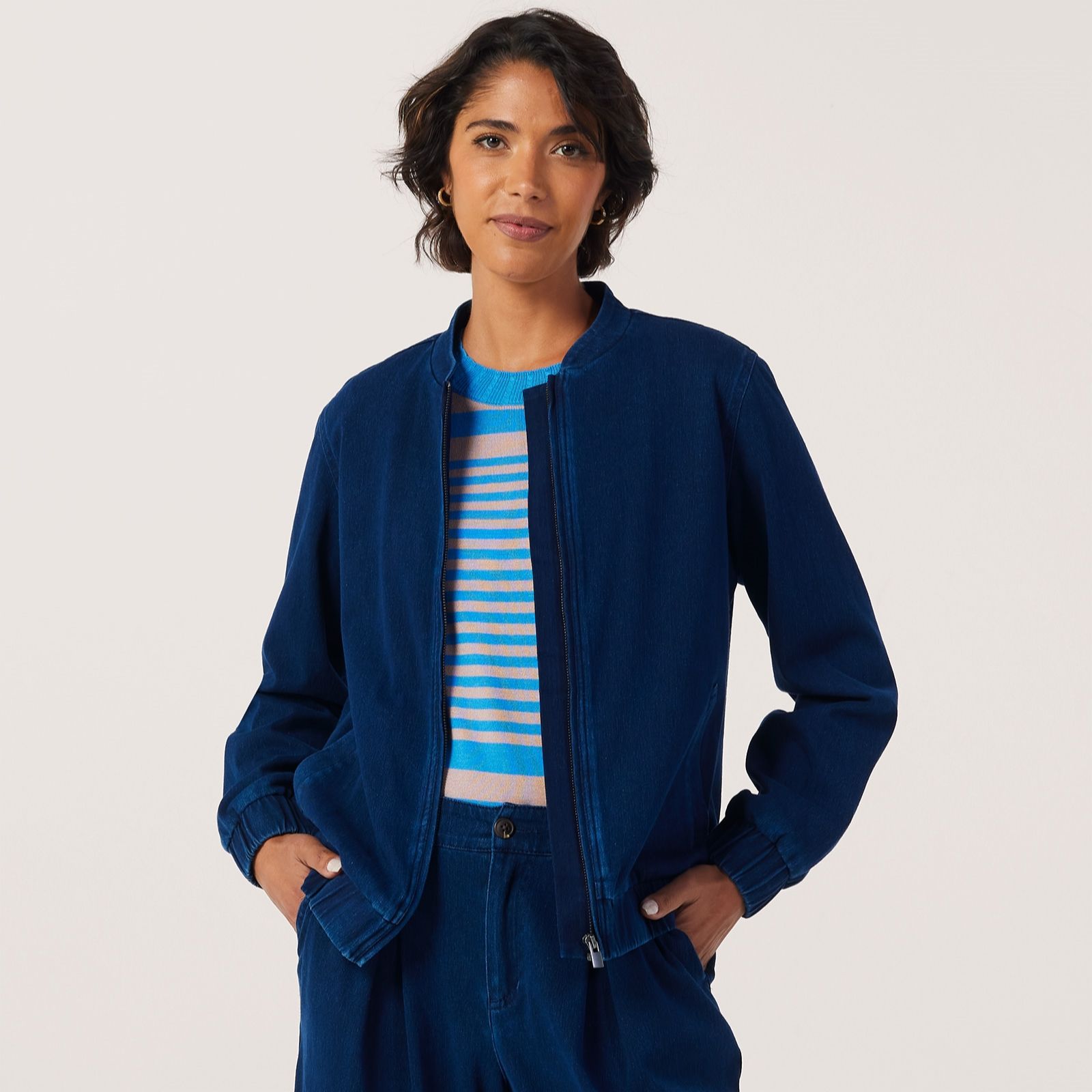 Denim & Co. Comfy Knit Denim Bomber Jacket