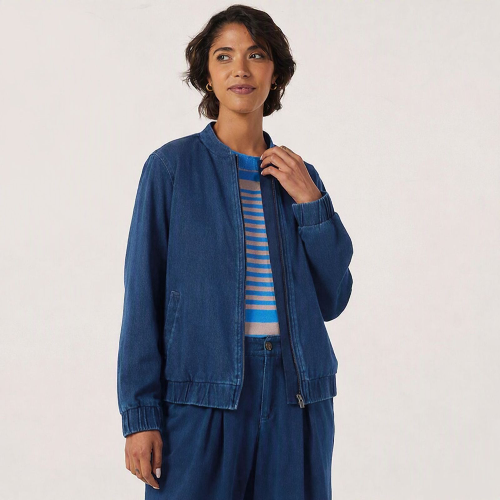 Denim & Co. Comfy Knit Denim Bomber Jacket