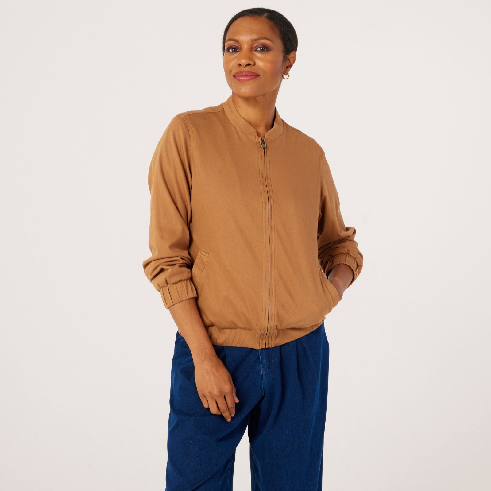 Denim & Co. Comfy Knit Denim Bomber Jacket