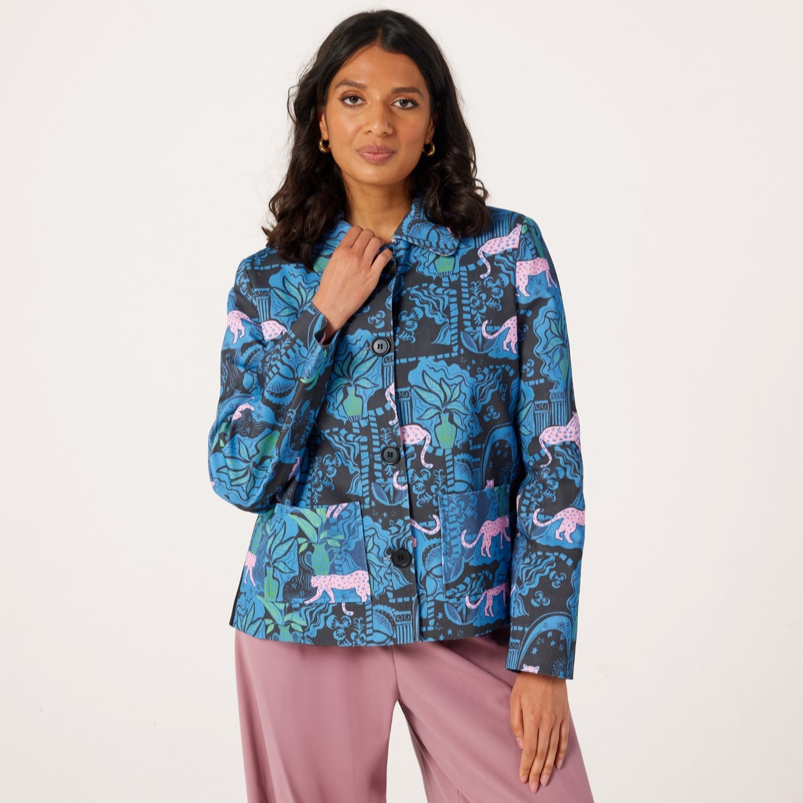 Helene Berman 100% Cotton Denim Blue Leopard Jacket