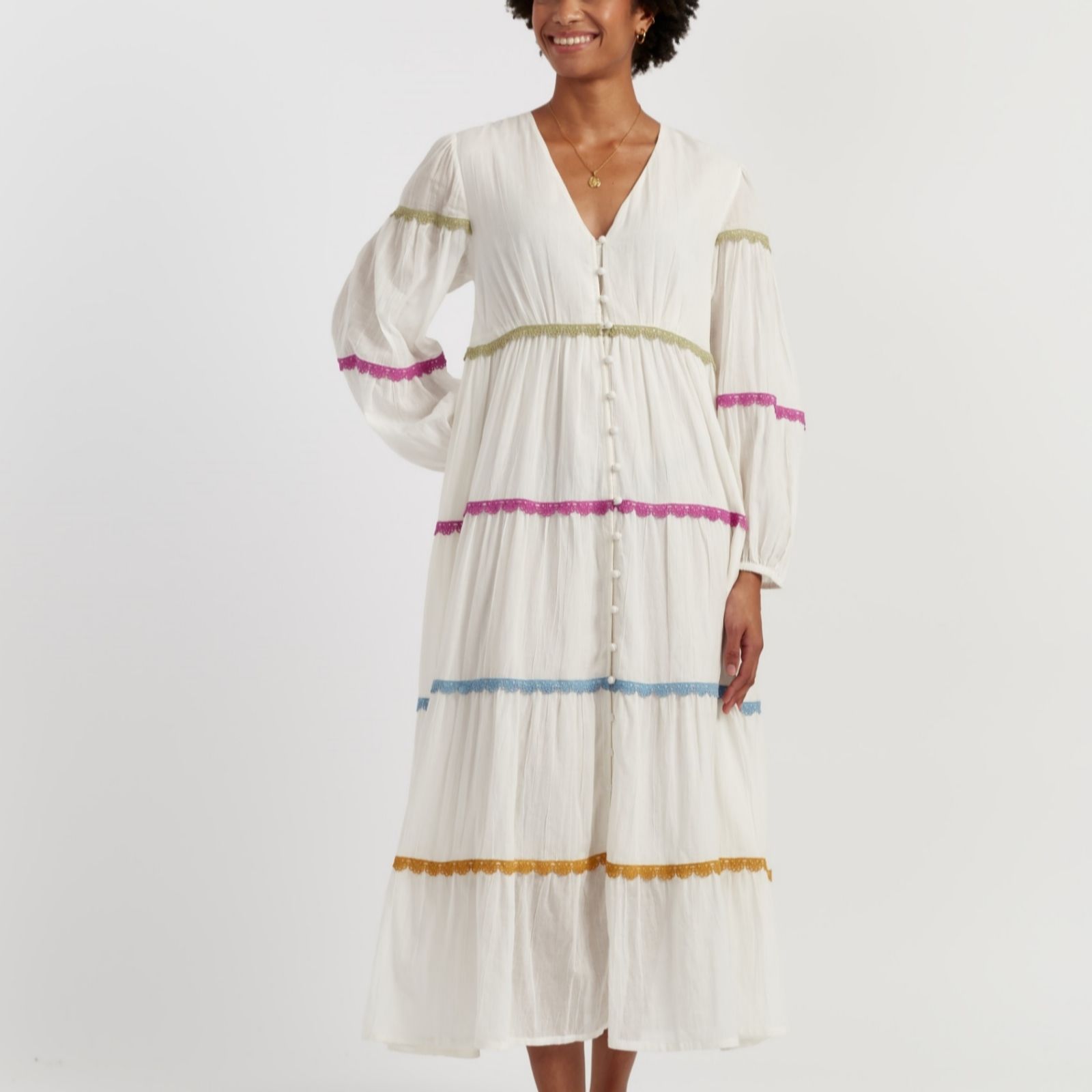 Chinti & Parker 100% Cotton Voile Rainbow Scallop Tiered Dress