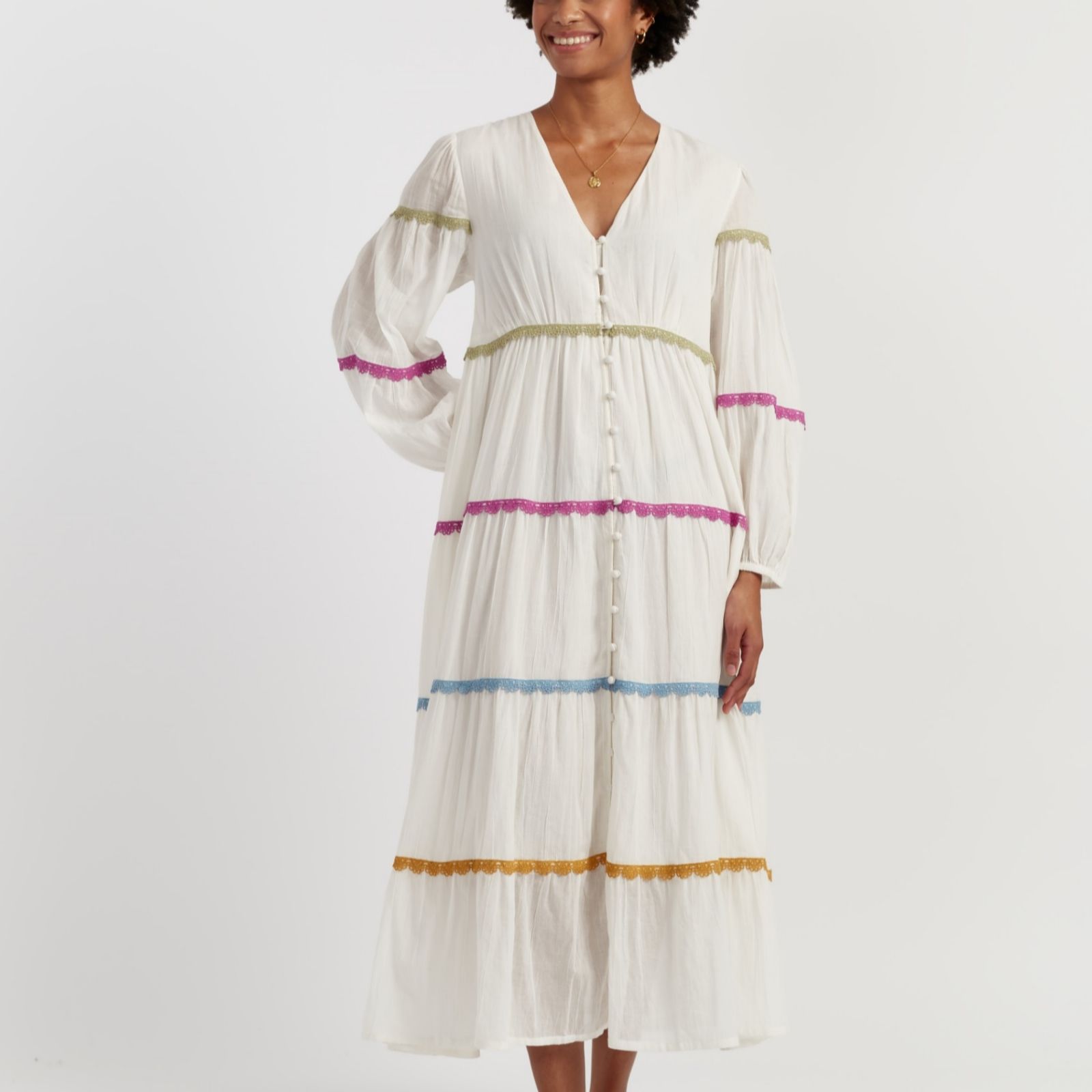 Chinti & Parker 100% Cotton Voile Rainbow Scallop Tiered Dress