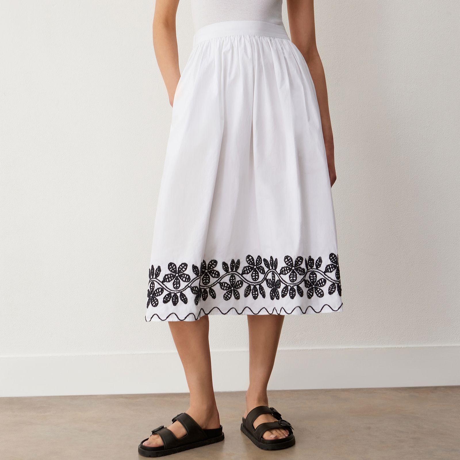Finery London Yolanda Embroidered Skirt with Stretch Waist