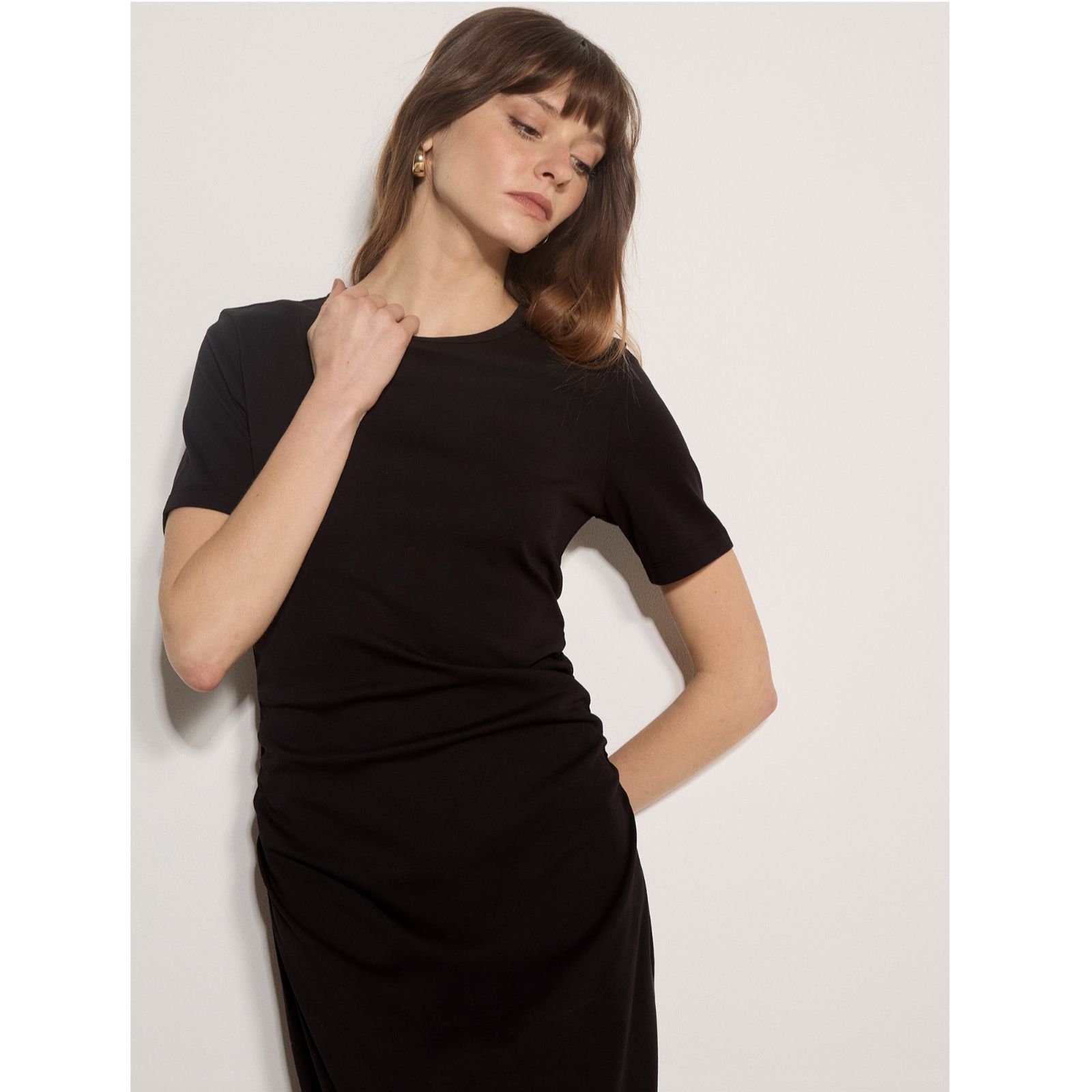 Apricot Jersey Ruched Detail Column Dress