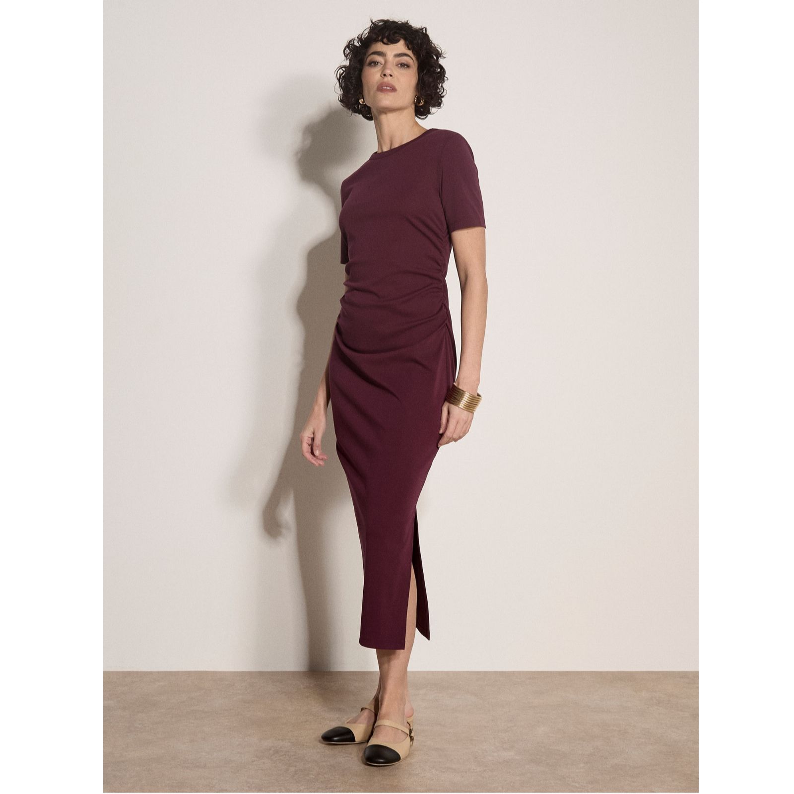 Apricot Jersey Ruched Detail Column Dress