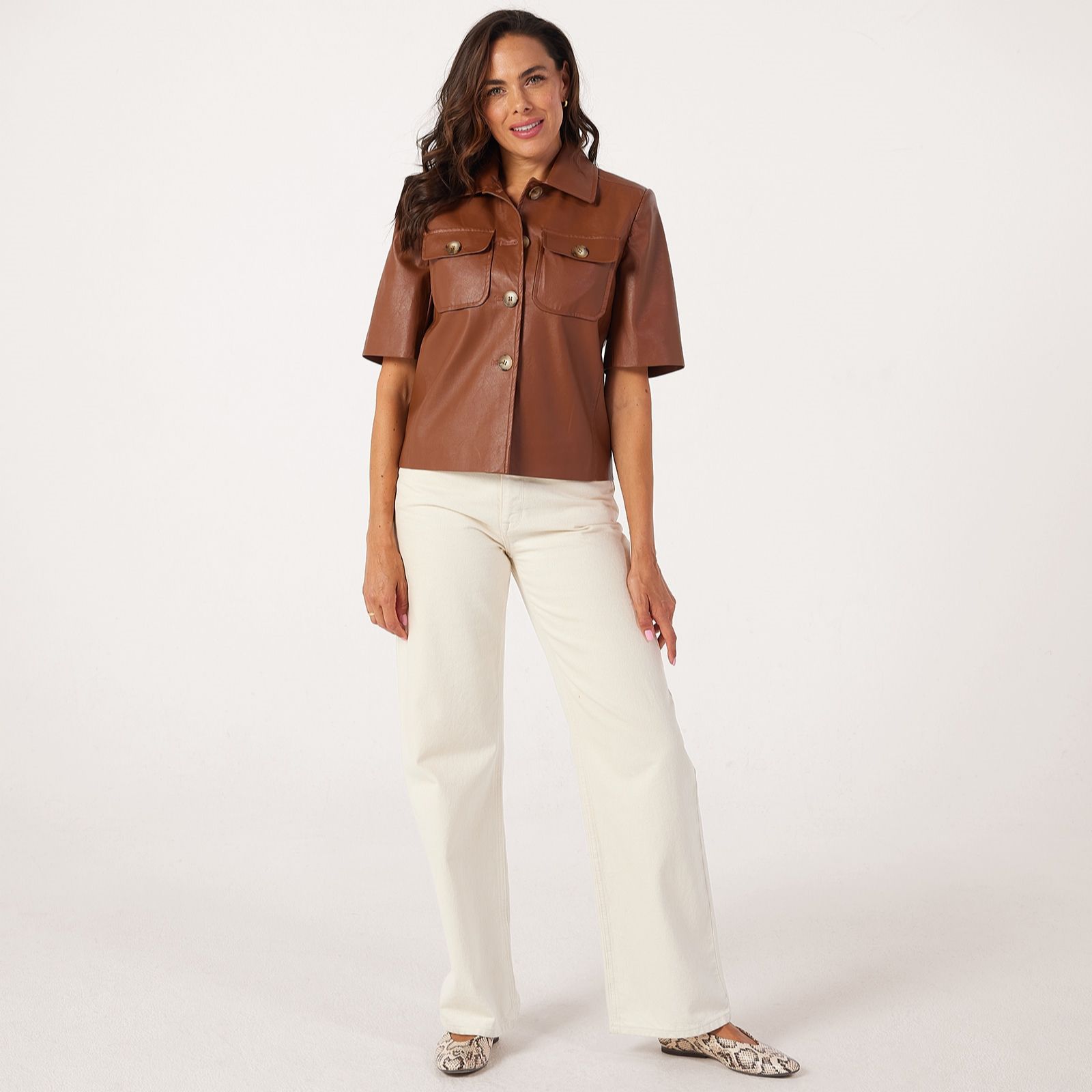 Helene Berman Faux Leather Short Sleeve Jacket