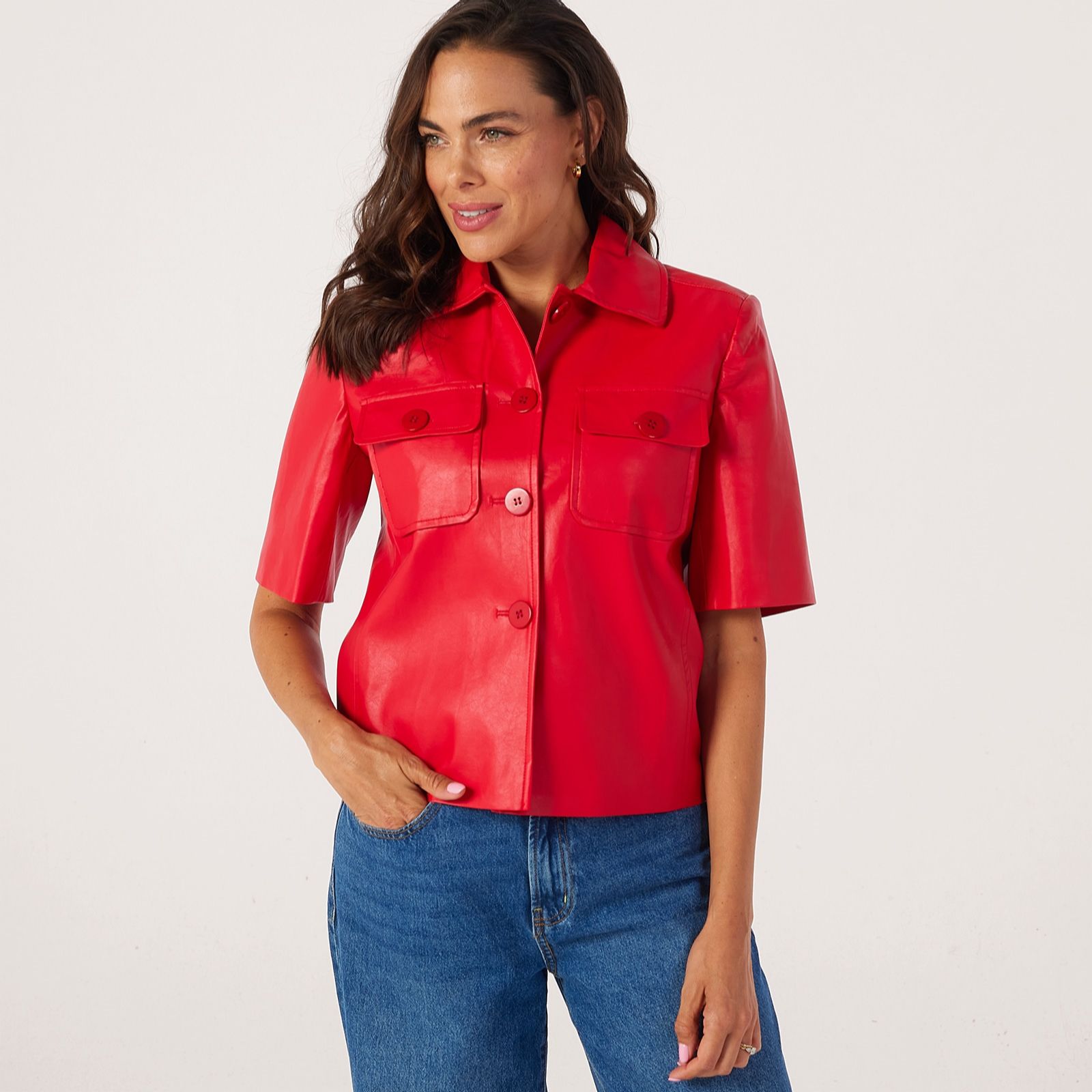 Helene Berman Faux Leather Short Sleeve Jacket