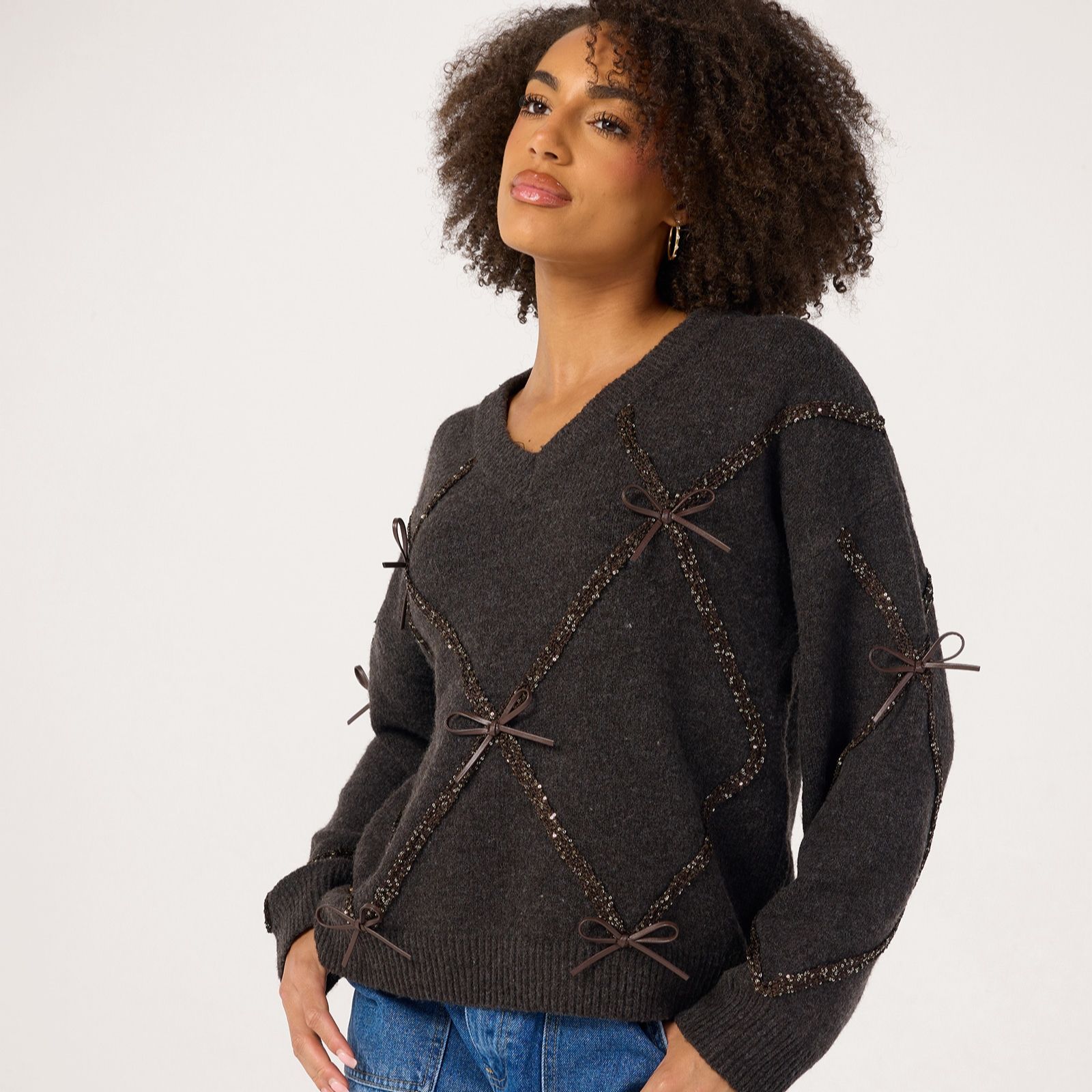 Malissa J Knitted V Neck Jumper Sequin Detail