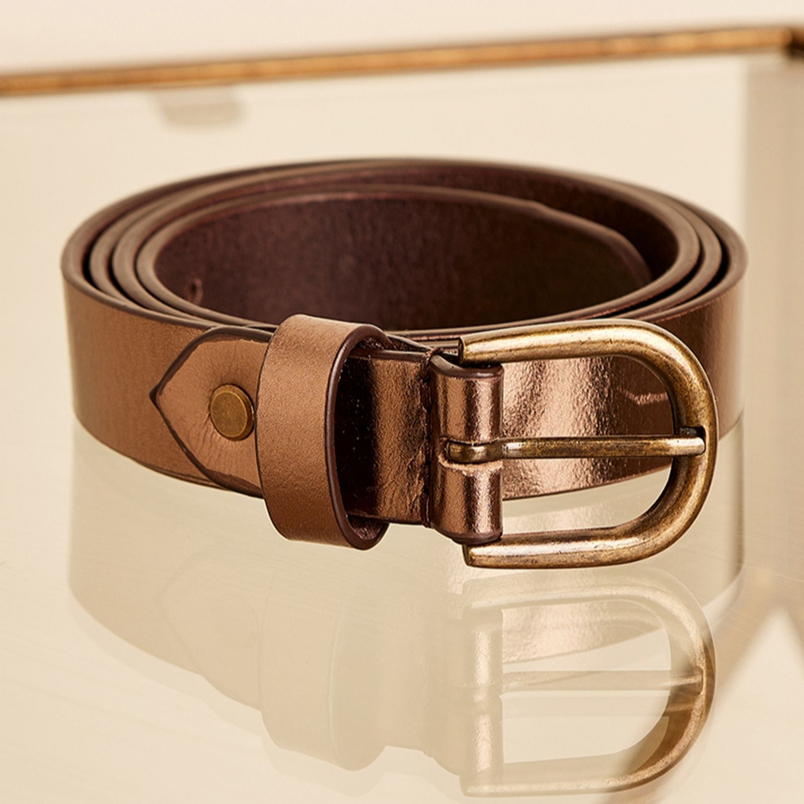 Apricot Metallic Thin Leather Buckle Belt - QVC UK