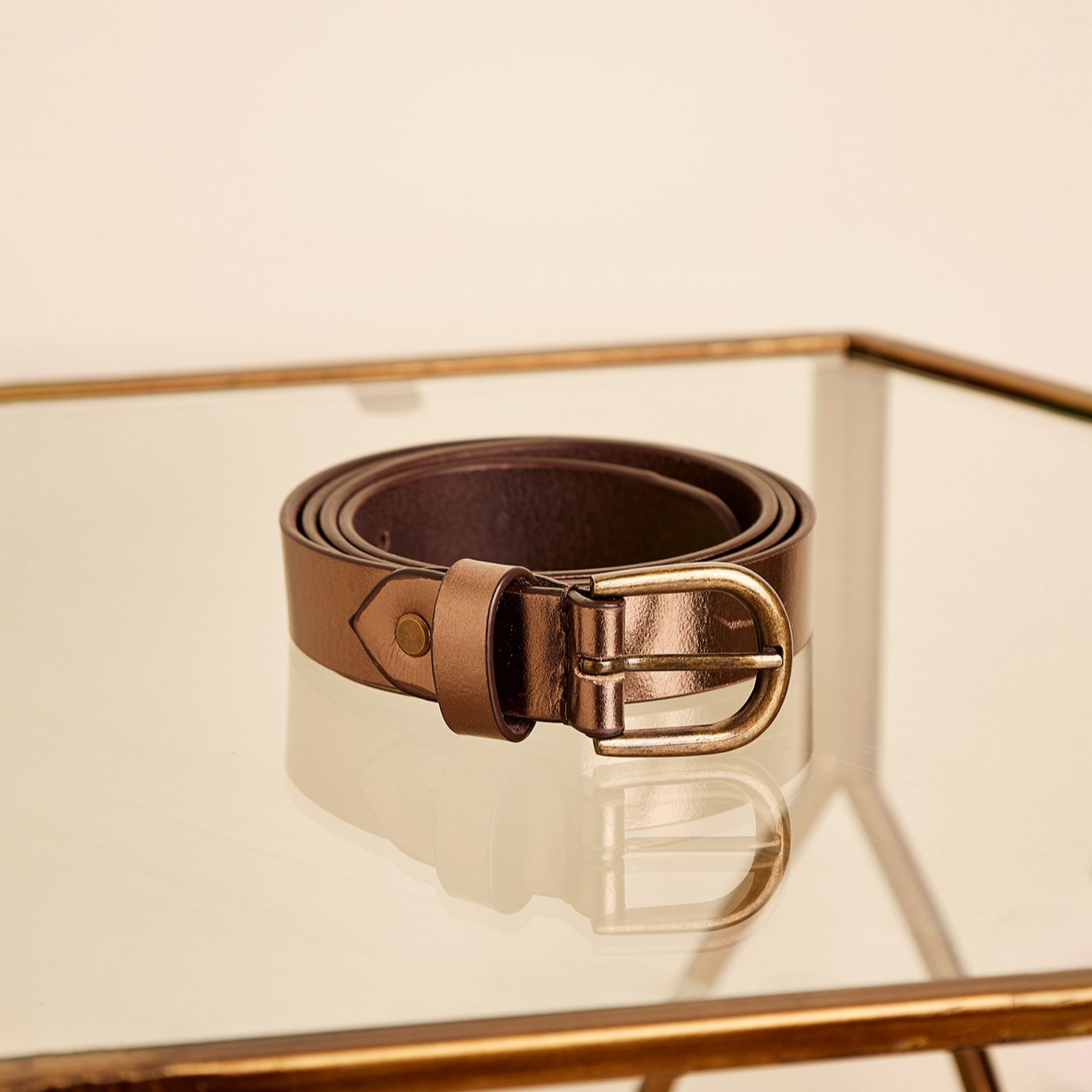 Apricot Metallic Thin Leather Buckle Belt - QVC UK