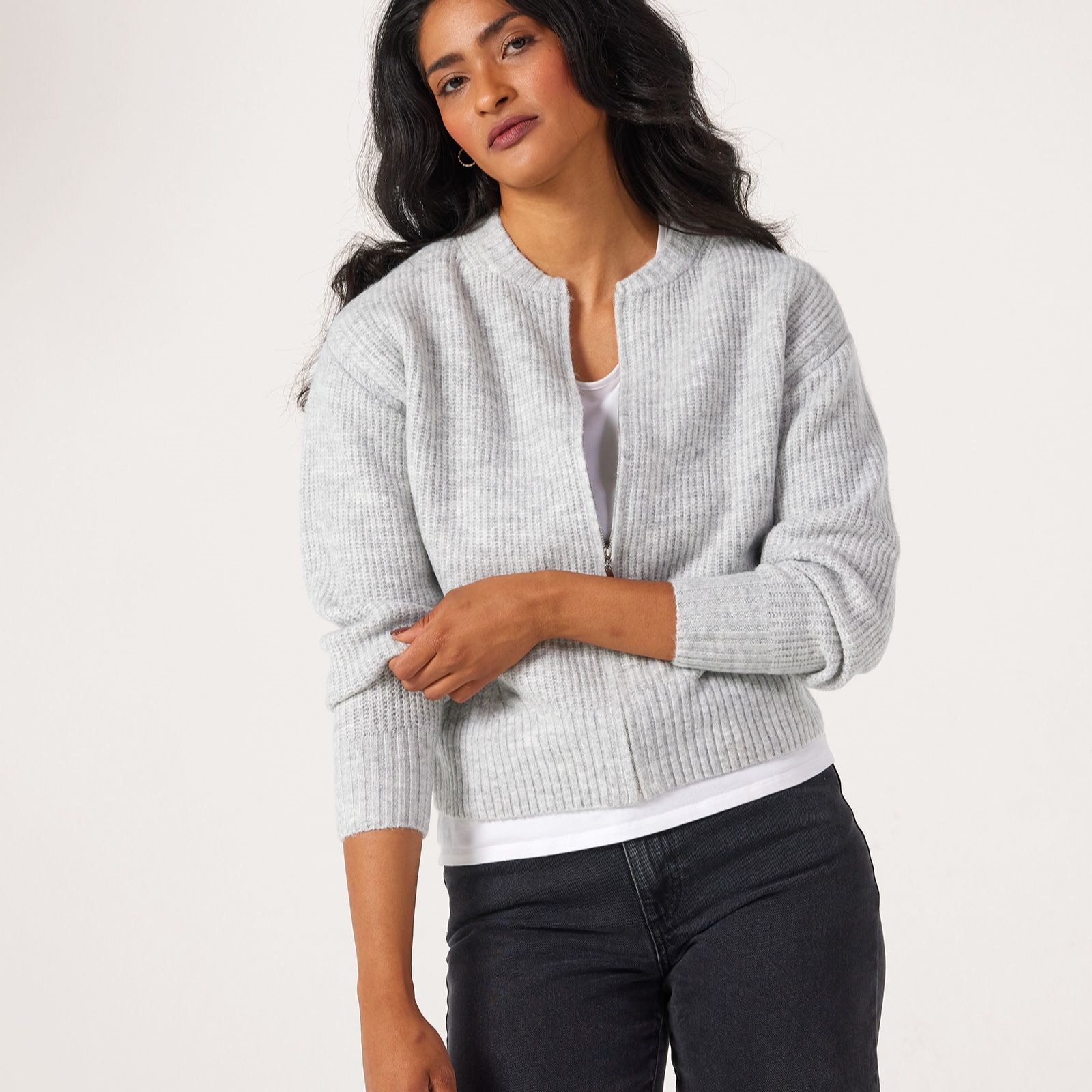 Denim & Co. Knitted Bomber Cardigan