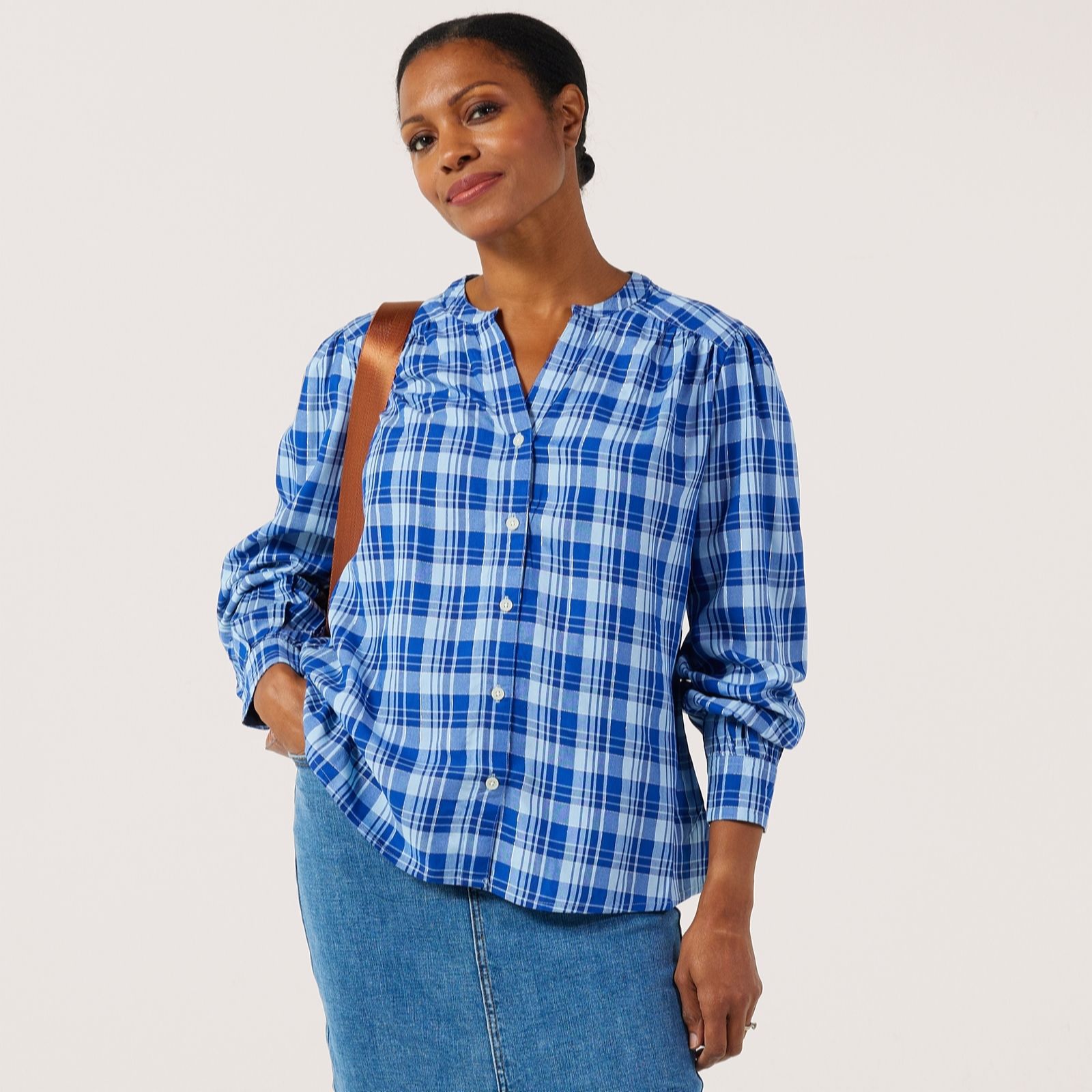 Denim & Co Lurex Check Blouse
