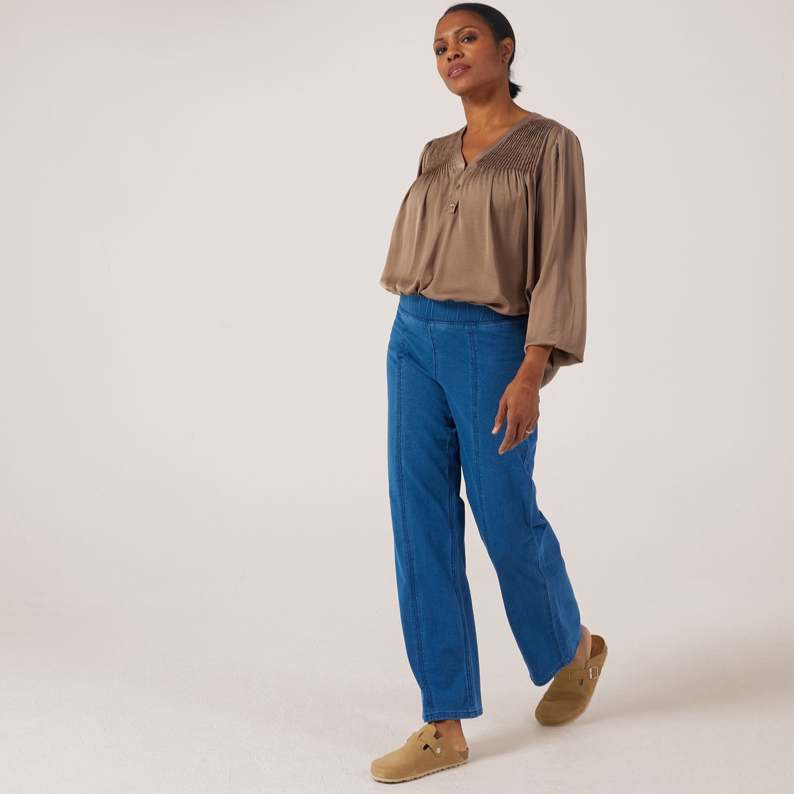 Denim & Co. Knit Denim Wide-Leg Trousers Petite