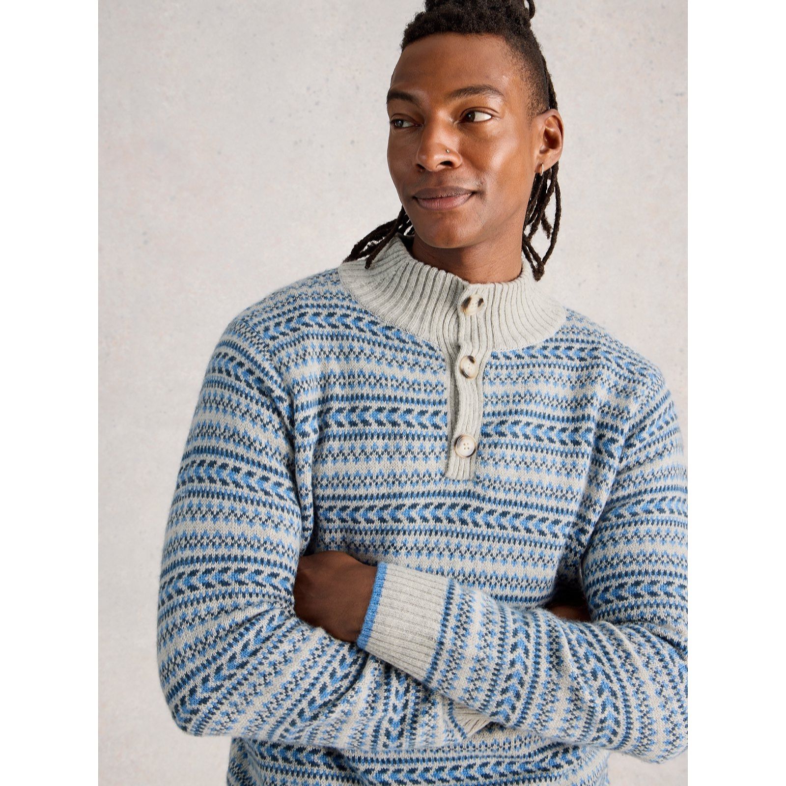 White Stuff Men's Kendal Fairisle Funnel Neck Jumper