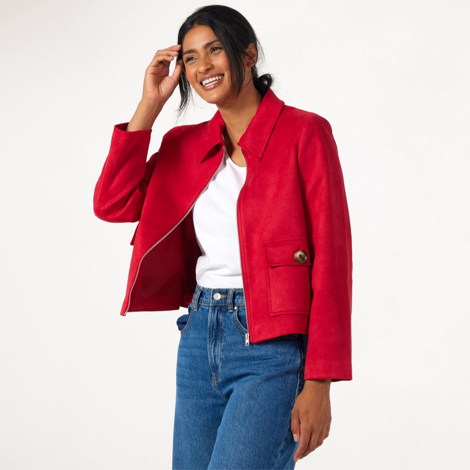 Helene Berman Faux Suede Zip Jacket with Collar
