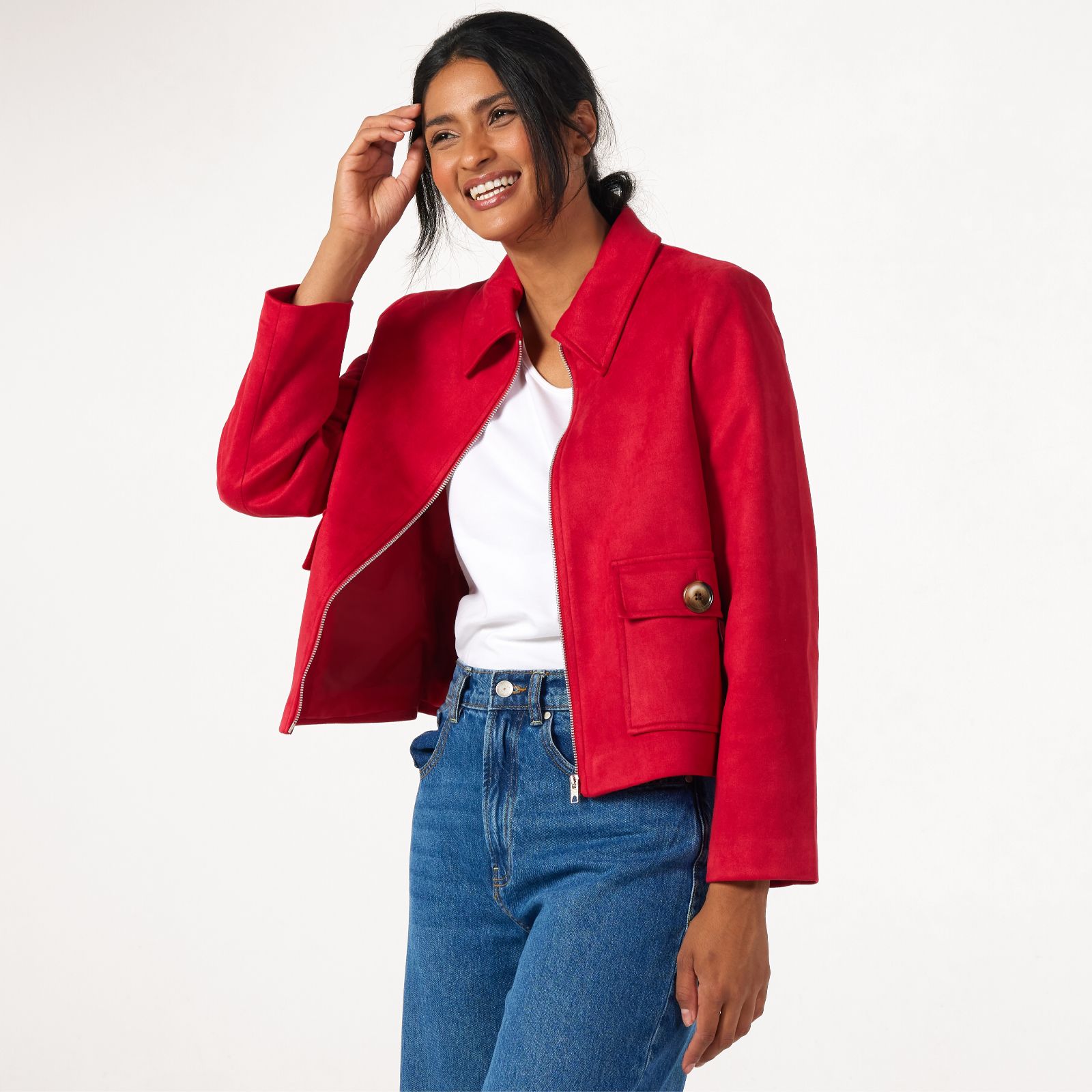 Helene Berman Faux Suede Zip Jacket with Collar