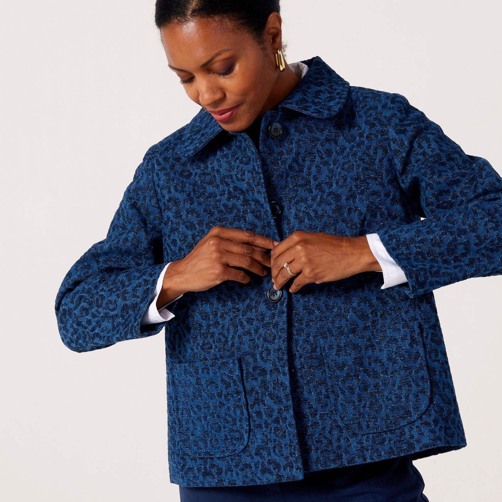 Helene Berman Chenille Animal Style Denim Jacket