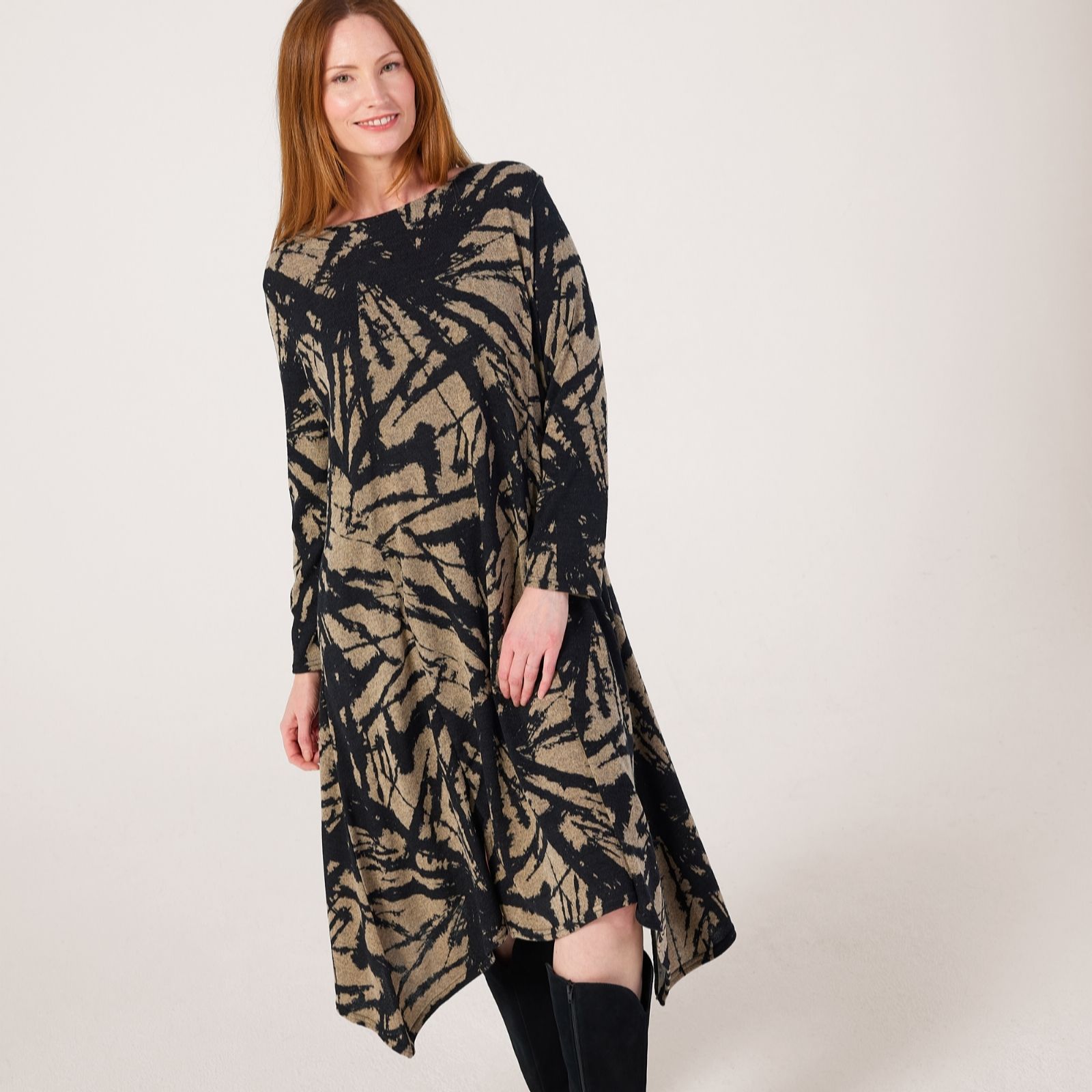 Frank Usher Long Sleeve Printed Shark Hem Dress