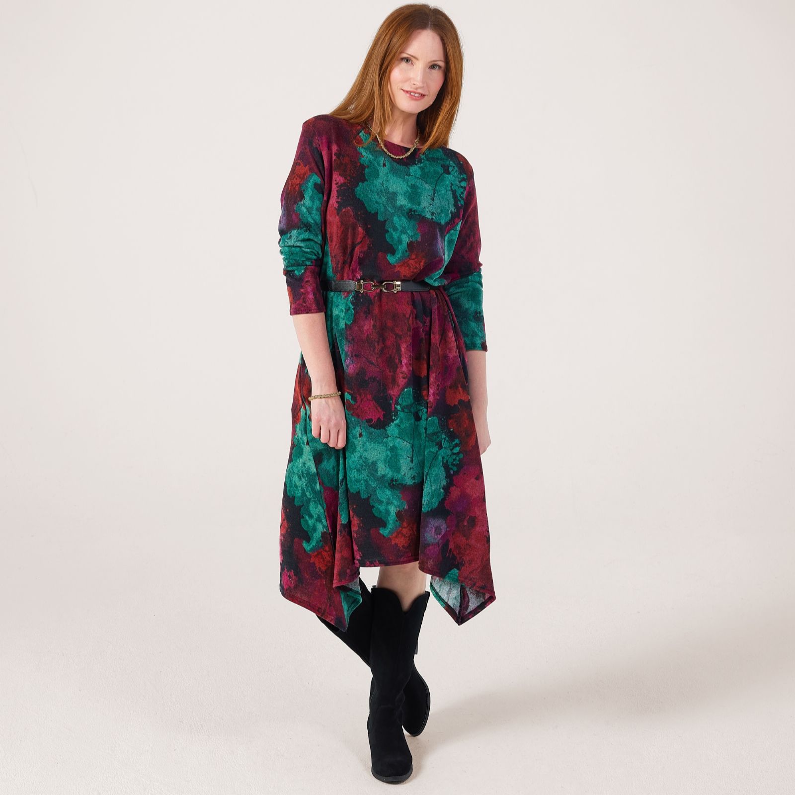 Frank Usher Long Sleeve Printed Shark Hem Dress
