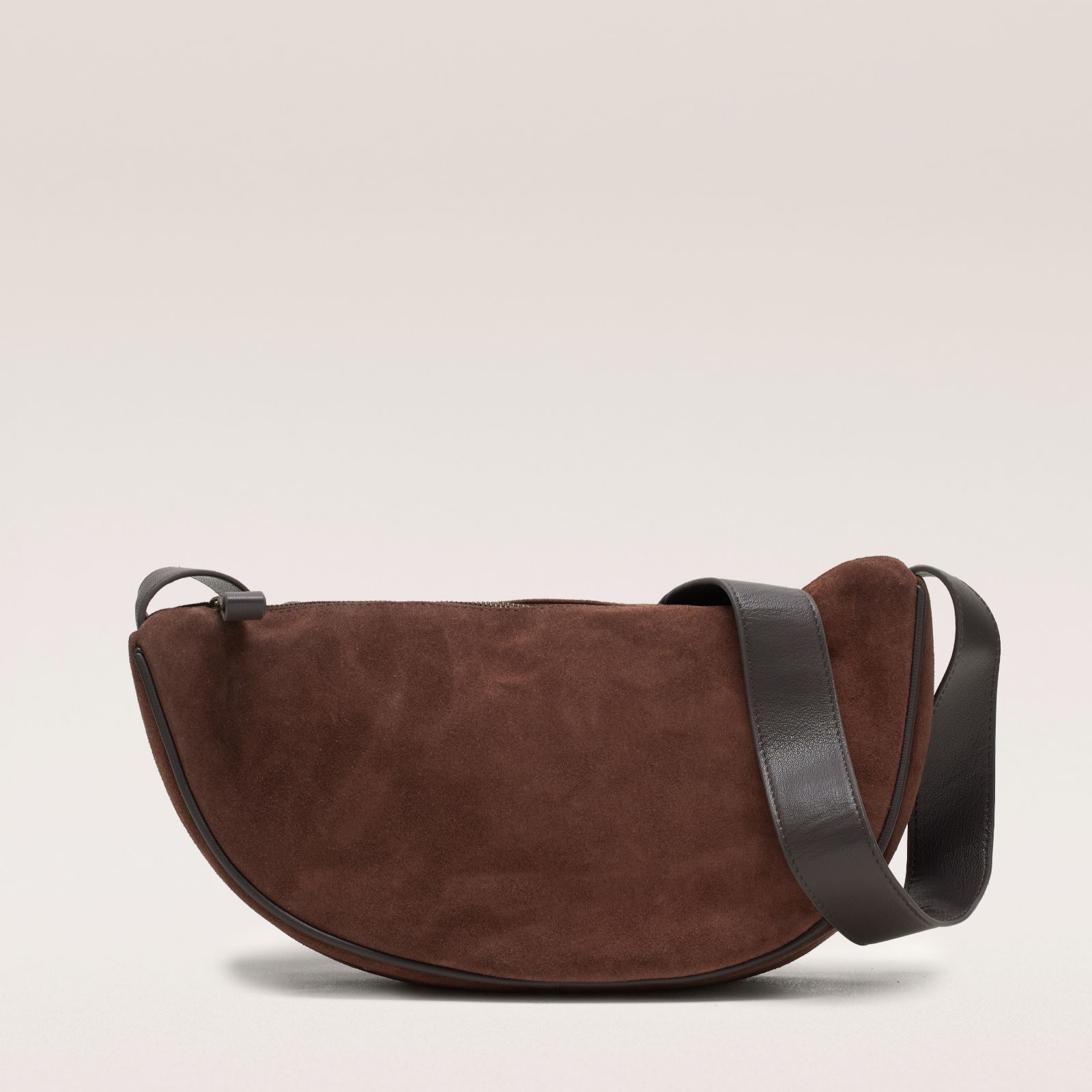 Apricot Suede Half Moon Crossbody Bag