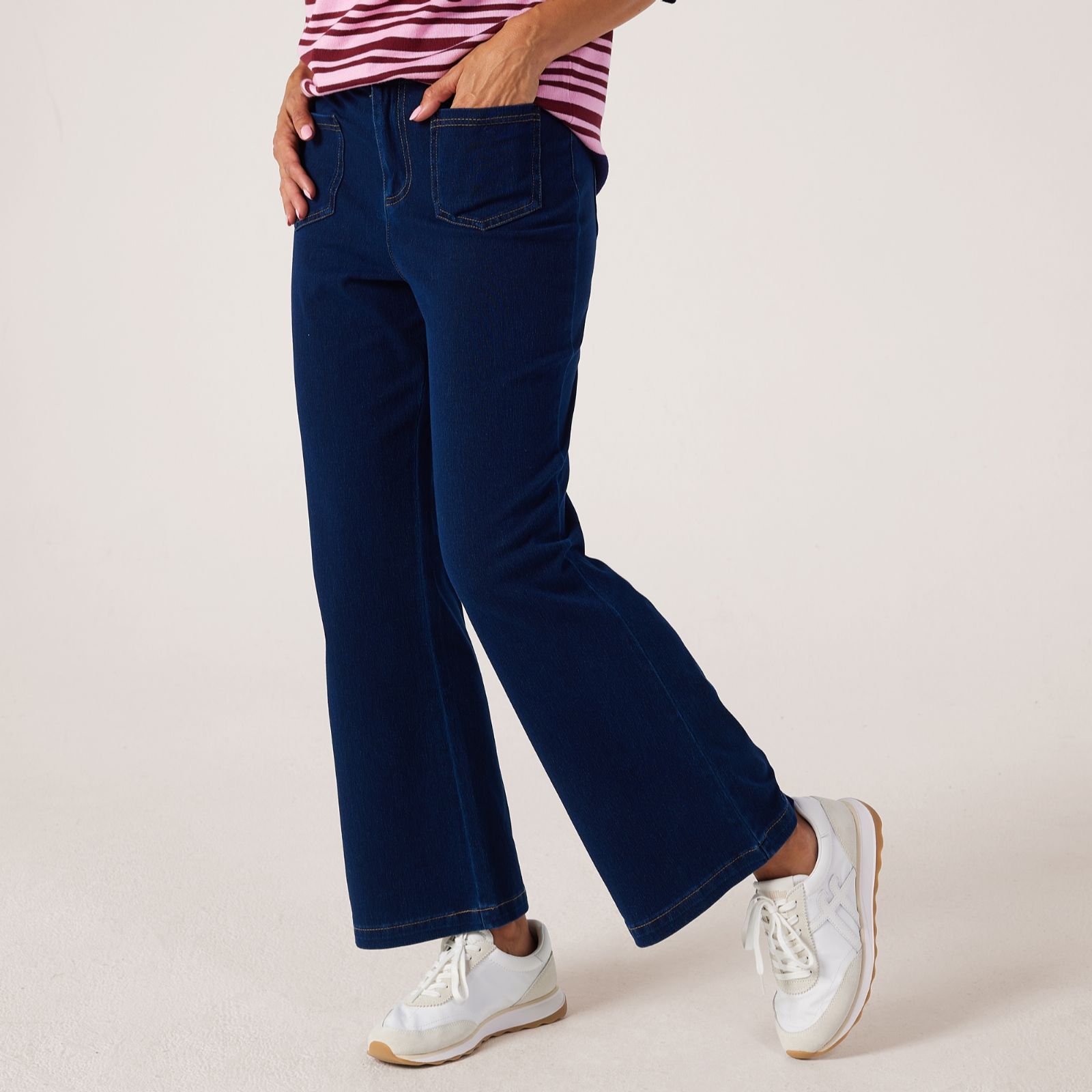 Denim & Co. Comfy Knit Denim Patch Pocket Trousers Petite