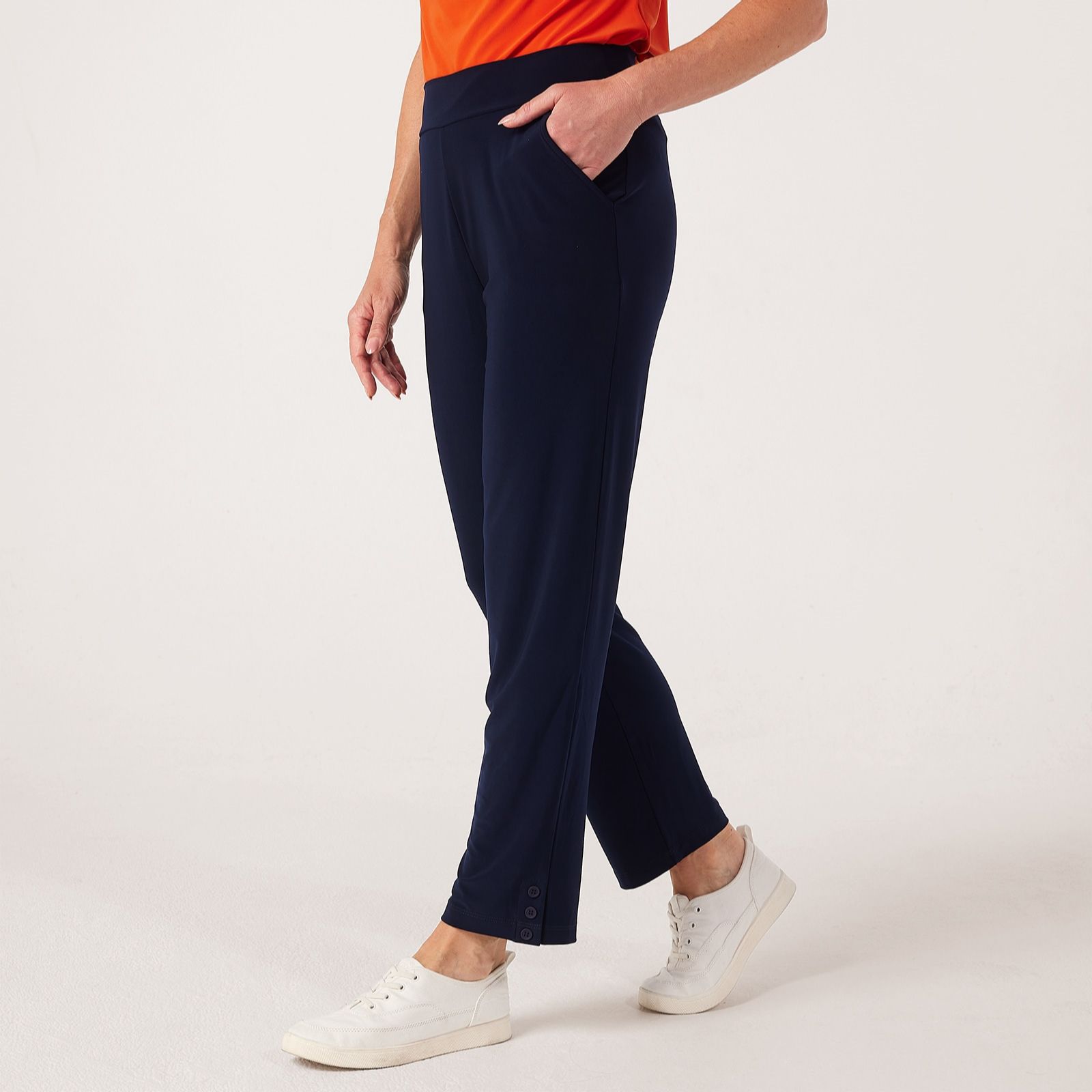 Kim & Co Deluxe Brazil Jersey Button Detail Ankle Length Petite Trousers