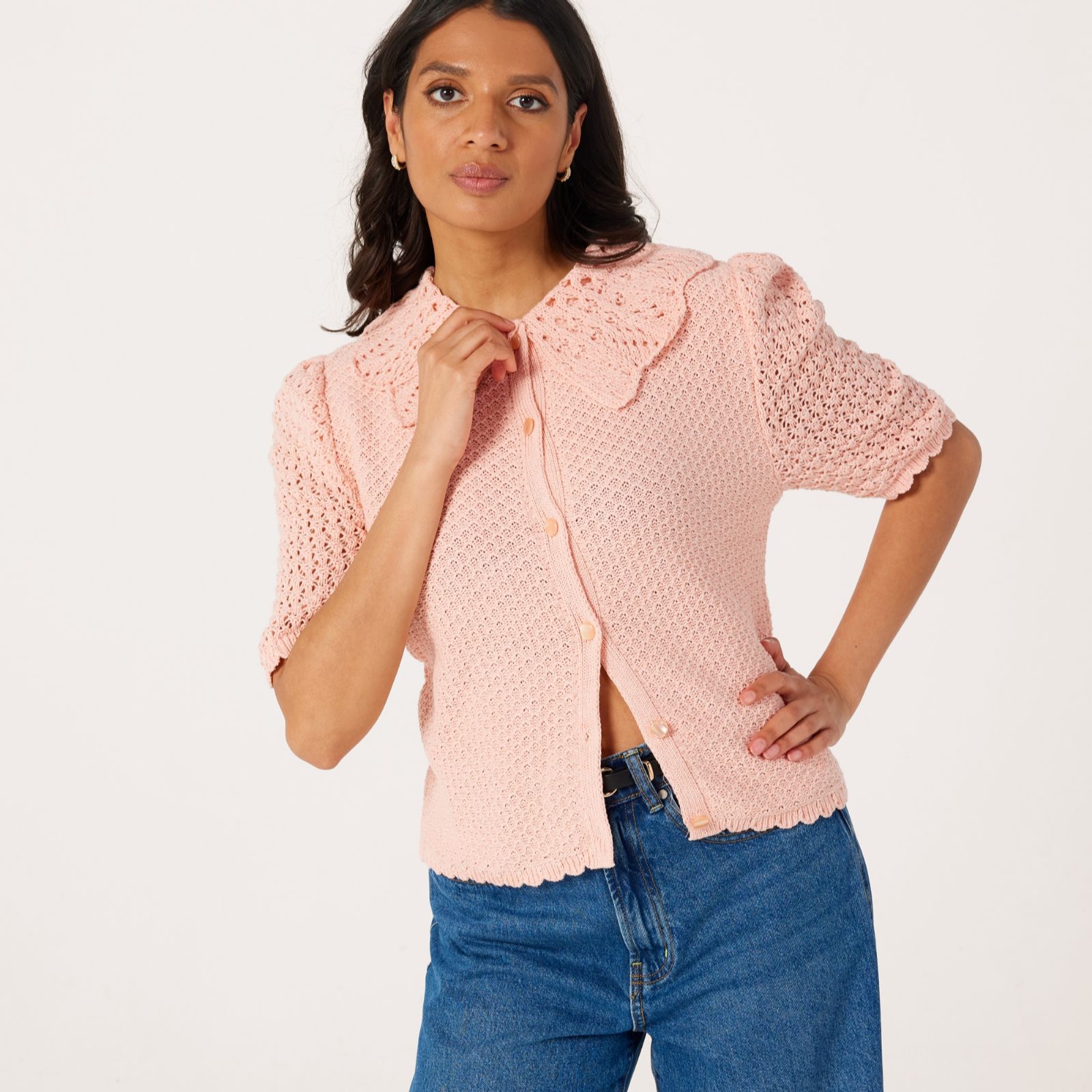 Helene Berman Crochet Knitted Cardigan