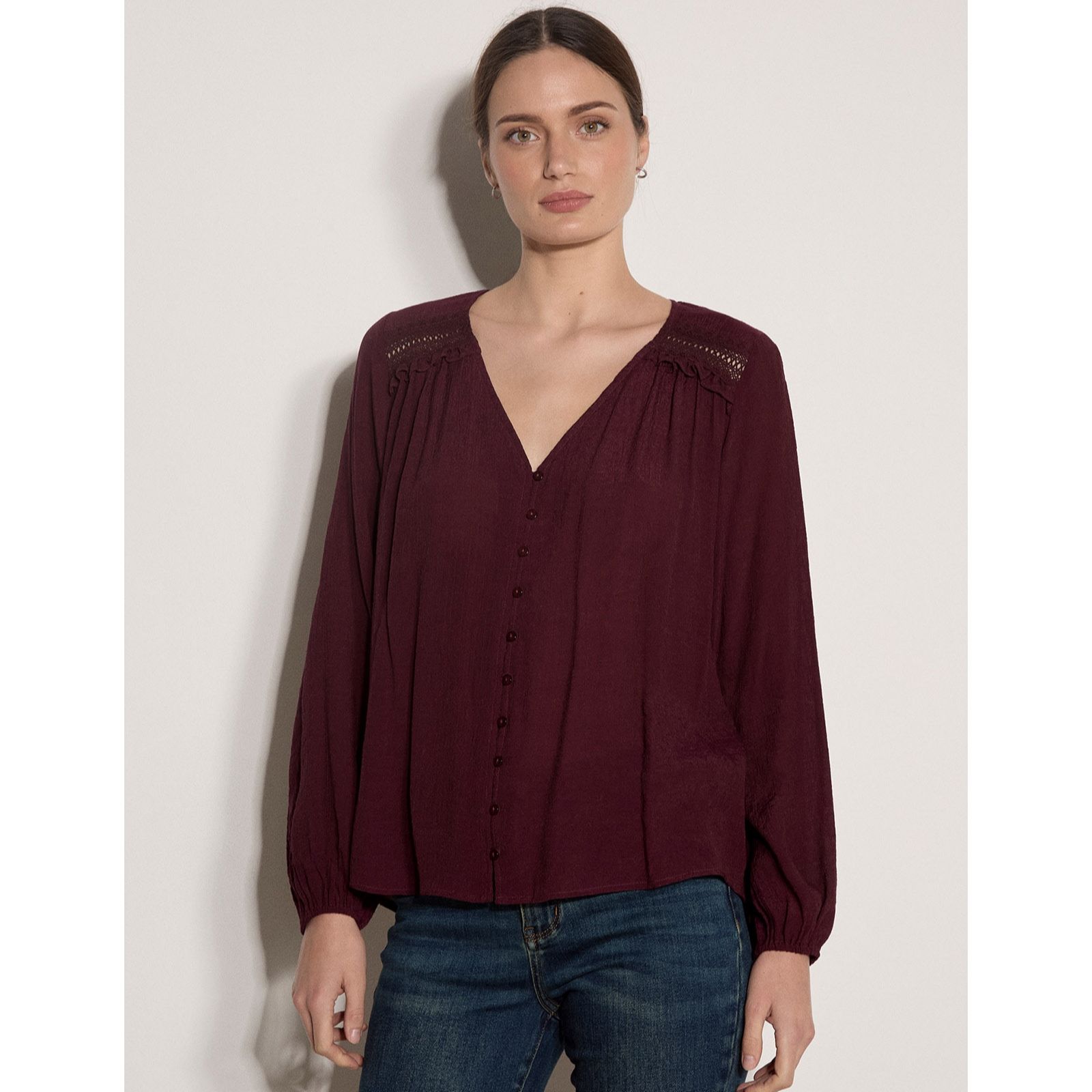 Apricot Painterly Sarasa Ruffle Blouse
