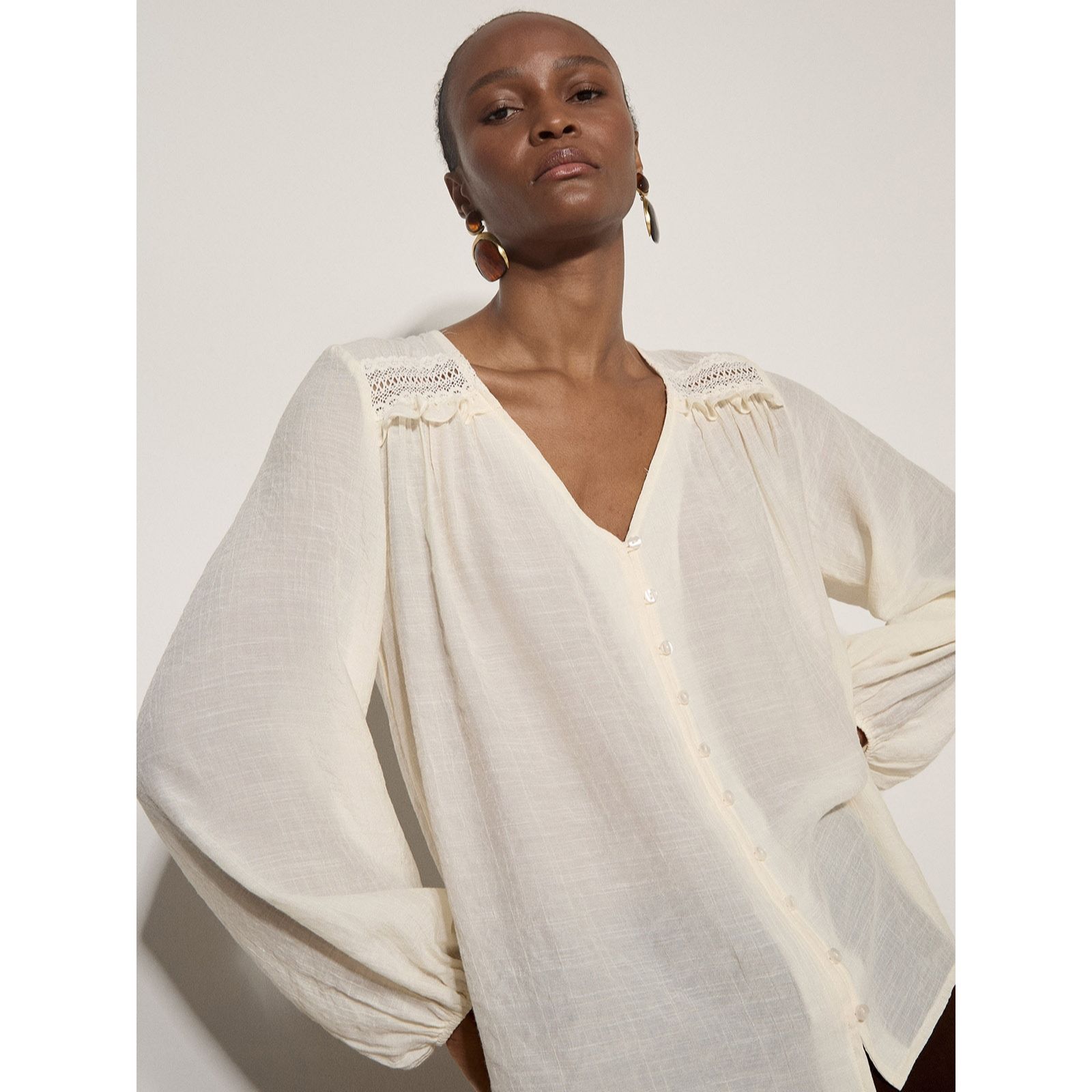 Apricot Painterly Sarasa Ruffle Blouse