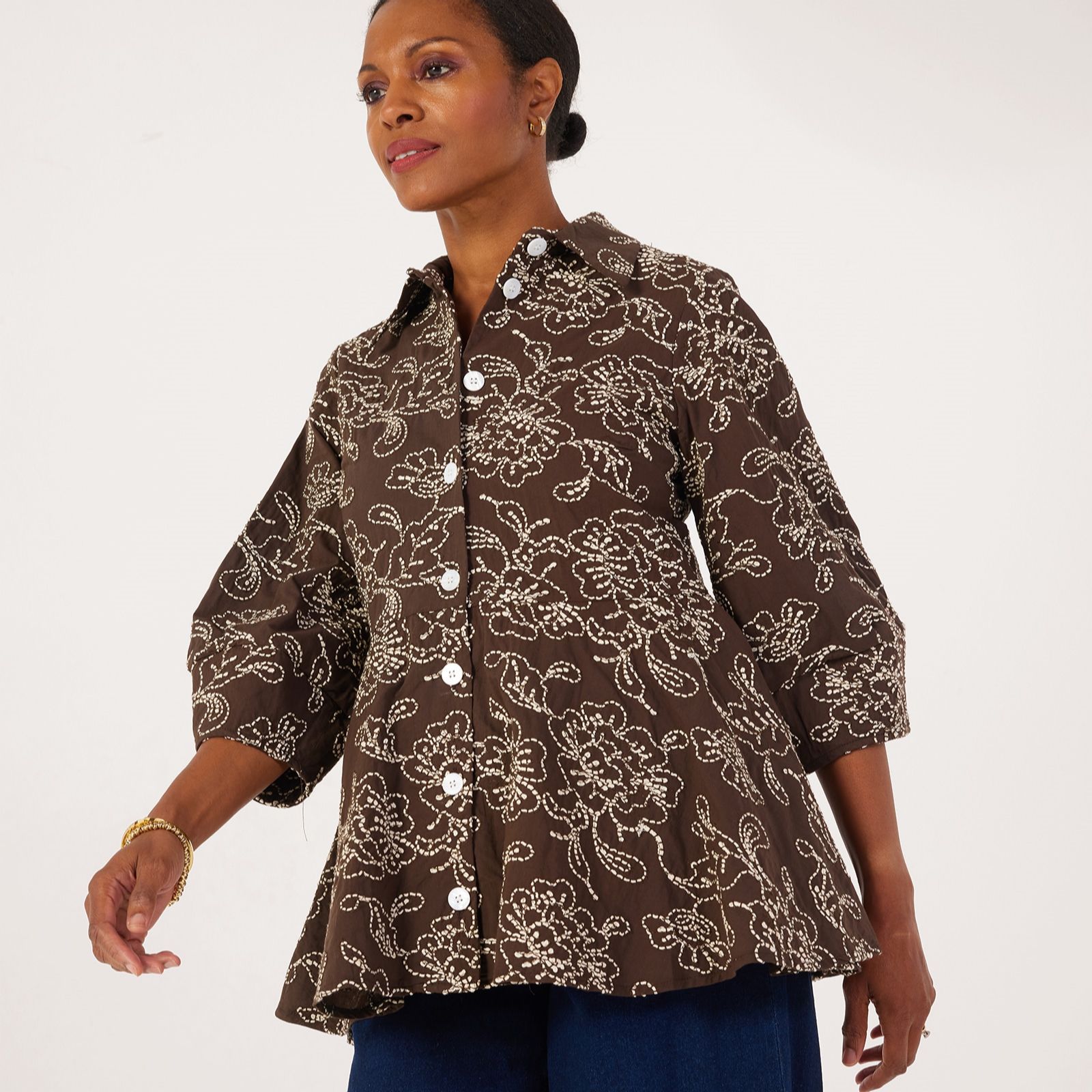 Helene Berman Embroidered Floral Frill Hem Jacket