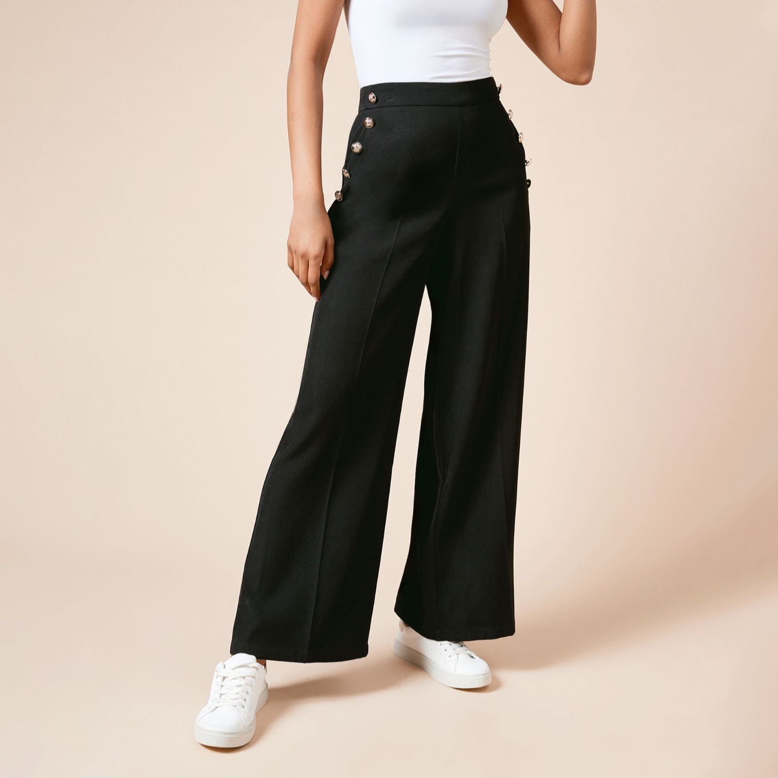 Dorothy Perkins Military Button Detail Wide Leg Trouser Petite
