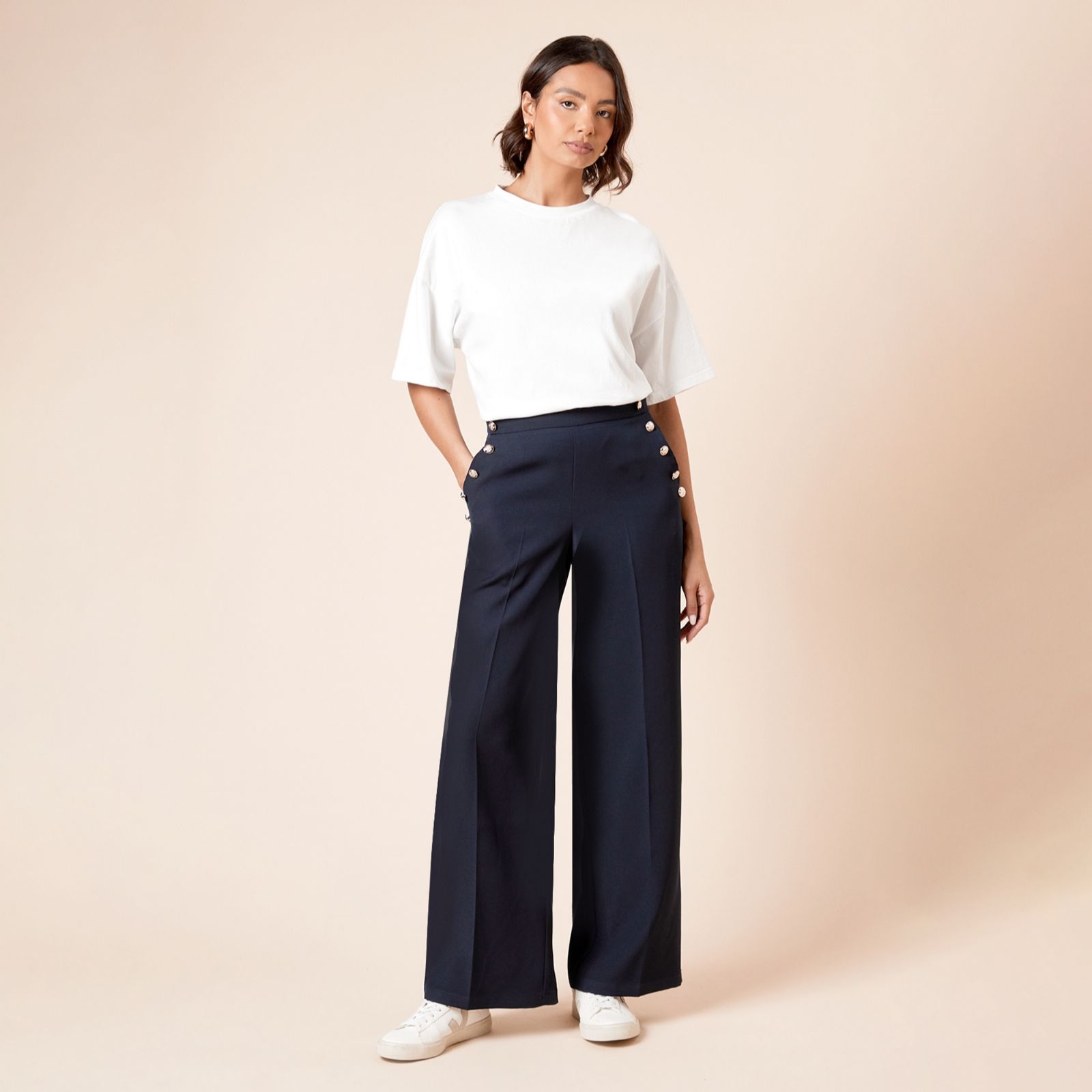 Dorothy Perkins Military Button Detail Wide Leg Trouser Petite