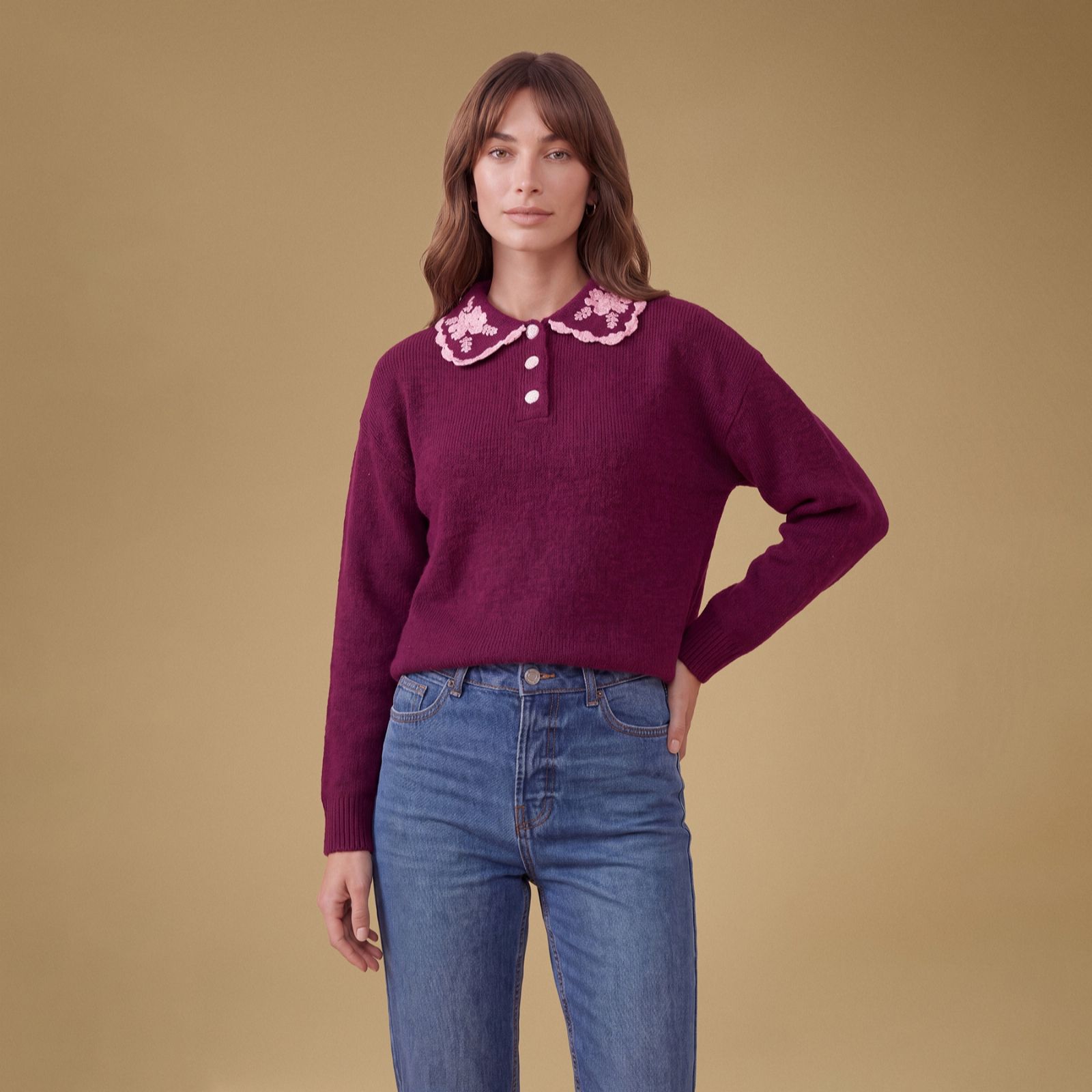 Oasis Embroidered Collar Button Detail Jumper