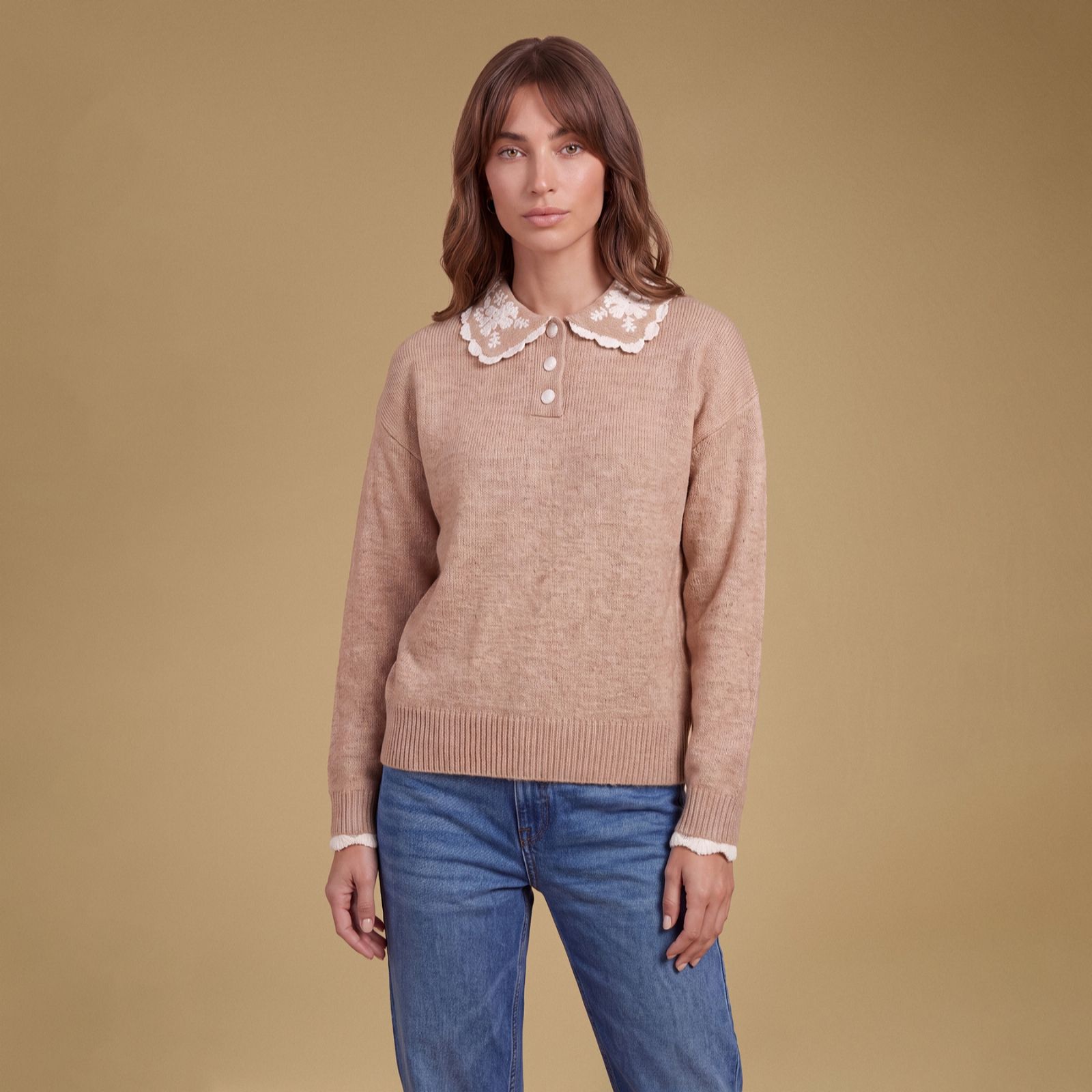 Oasis Embroidered Collar Button Detail Jumper