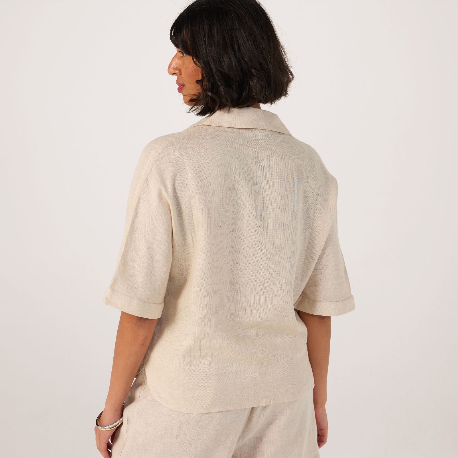 Only Linen Blend Short Sleeve Shirt - QVC UK
