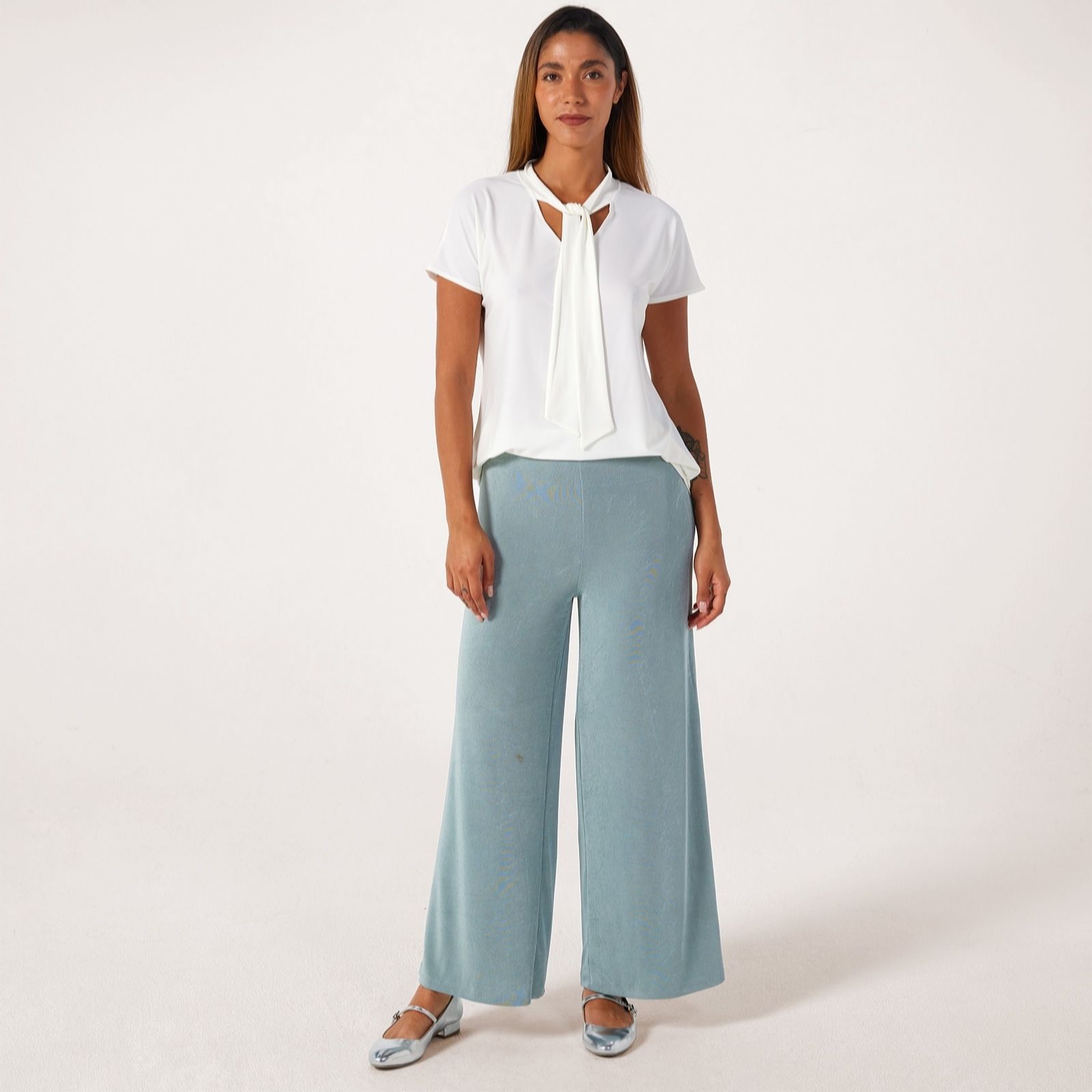 Kim & Co Poly Slinky Palazzo Petite Trousers