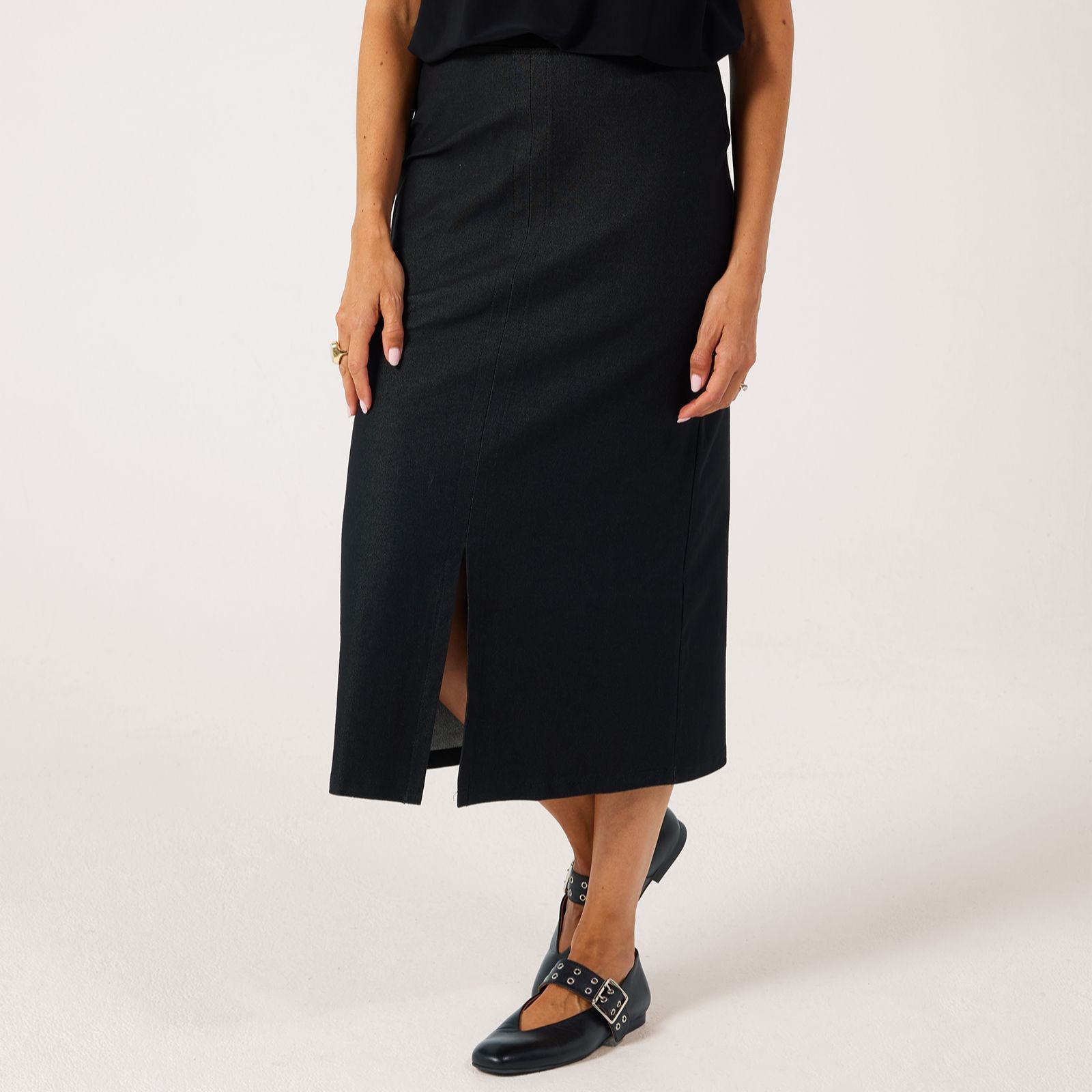 Kim & Co Deluxe Denim Knit Long Skirt