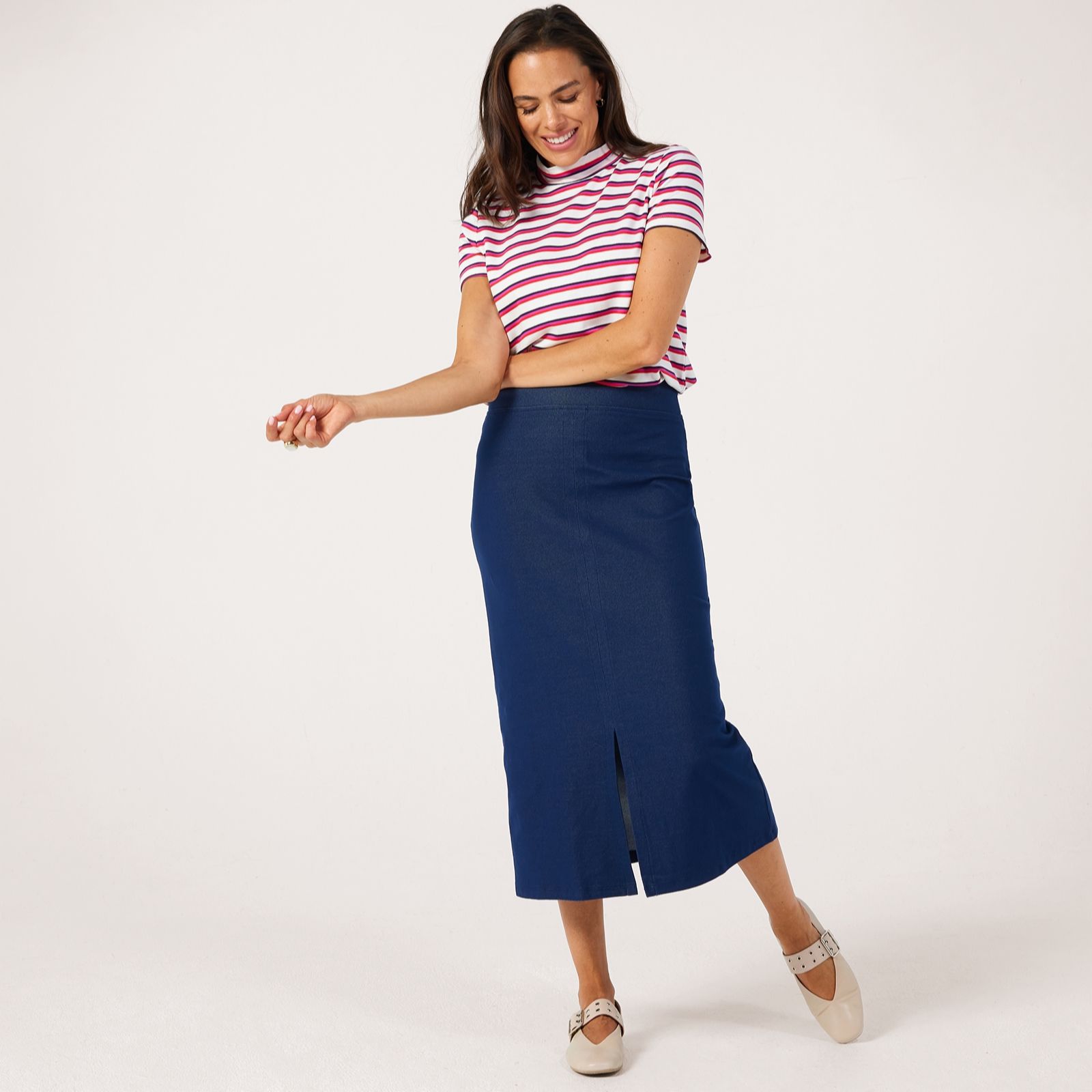 Kim & Co Deluxe Denim Knit Long Skirt