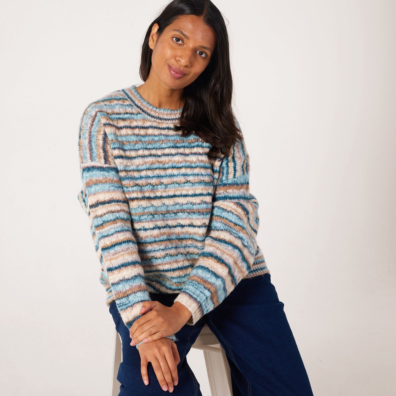Apricot Wool Blend Stripe Aran Jumper
