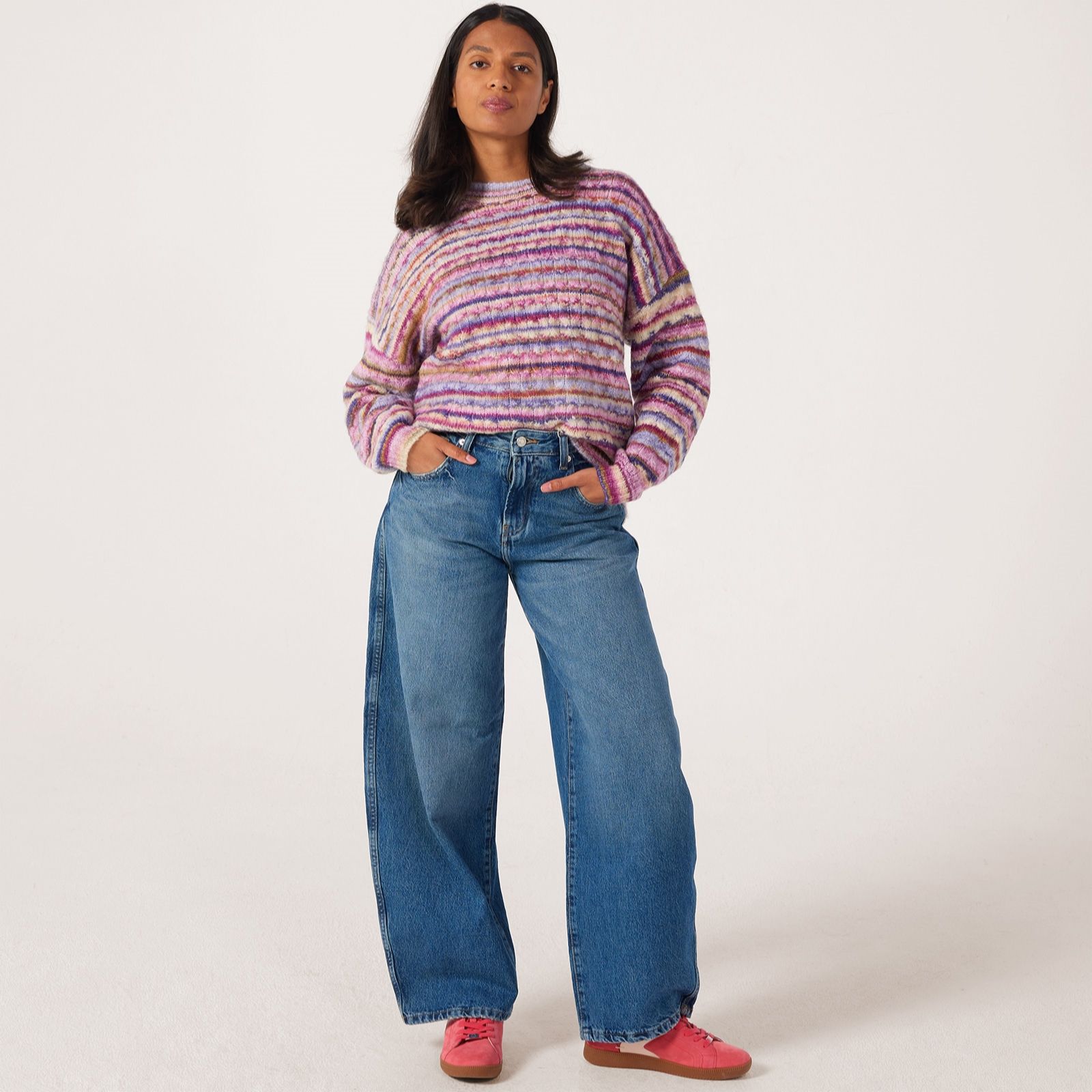 Apricot Wool Blend Stripe Aran Jumper