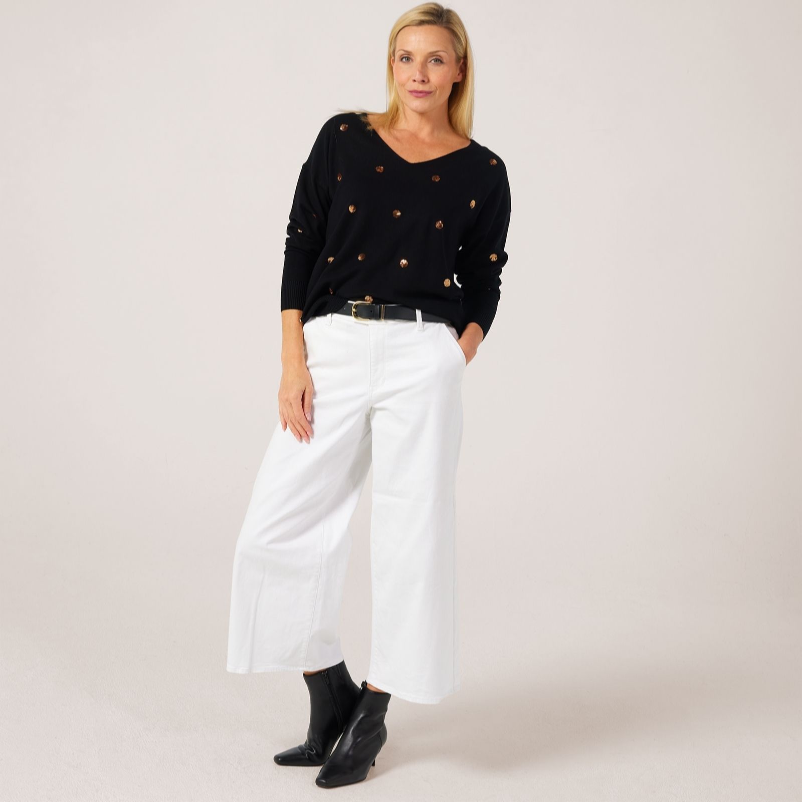 Malissa J V-Neck Sequin Detail Knit Jumper