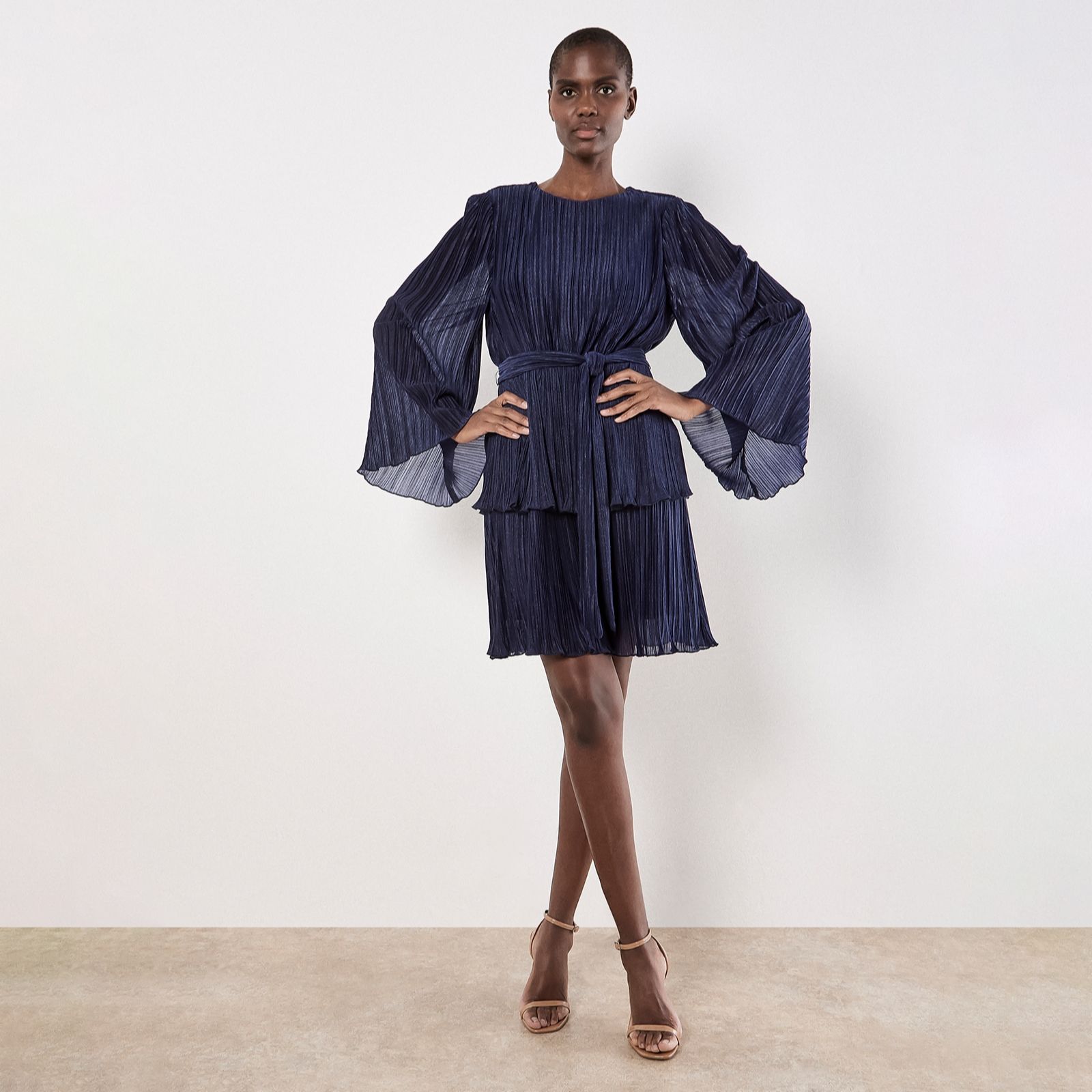 Apricot Lurex Plisse Layer Dress