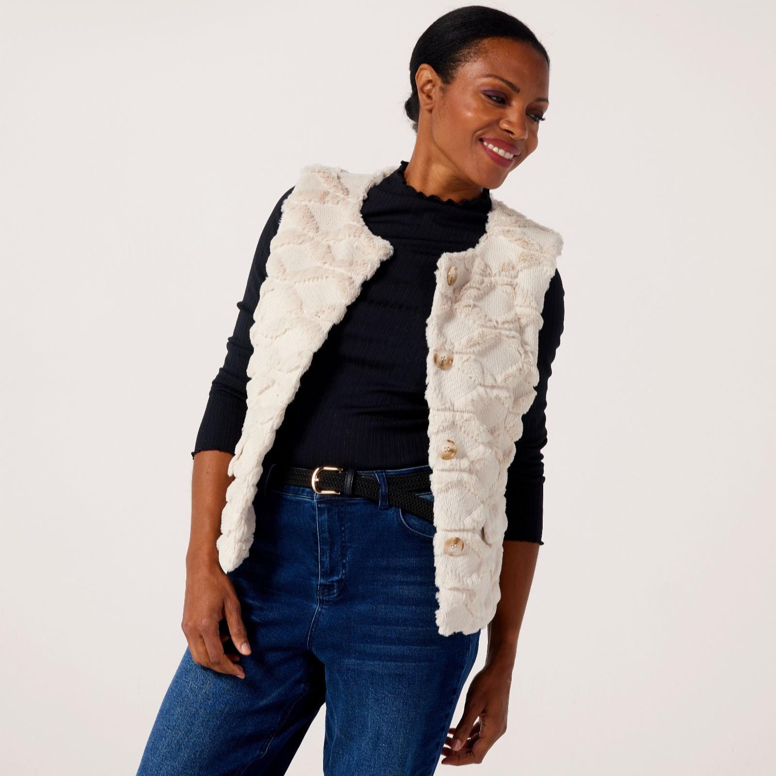 Helene Berman Patterns Faux Fur Stretch Knit Gilet