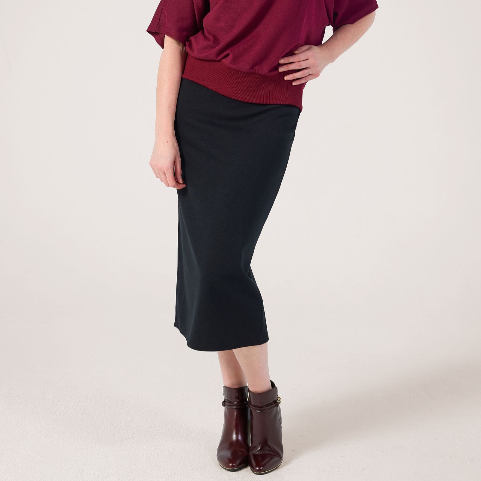 Frank Usher Pull-On Midi Pencil Ponte Skirt