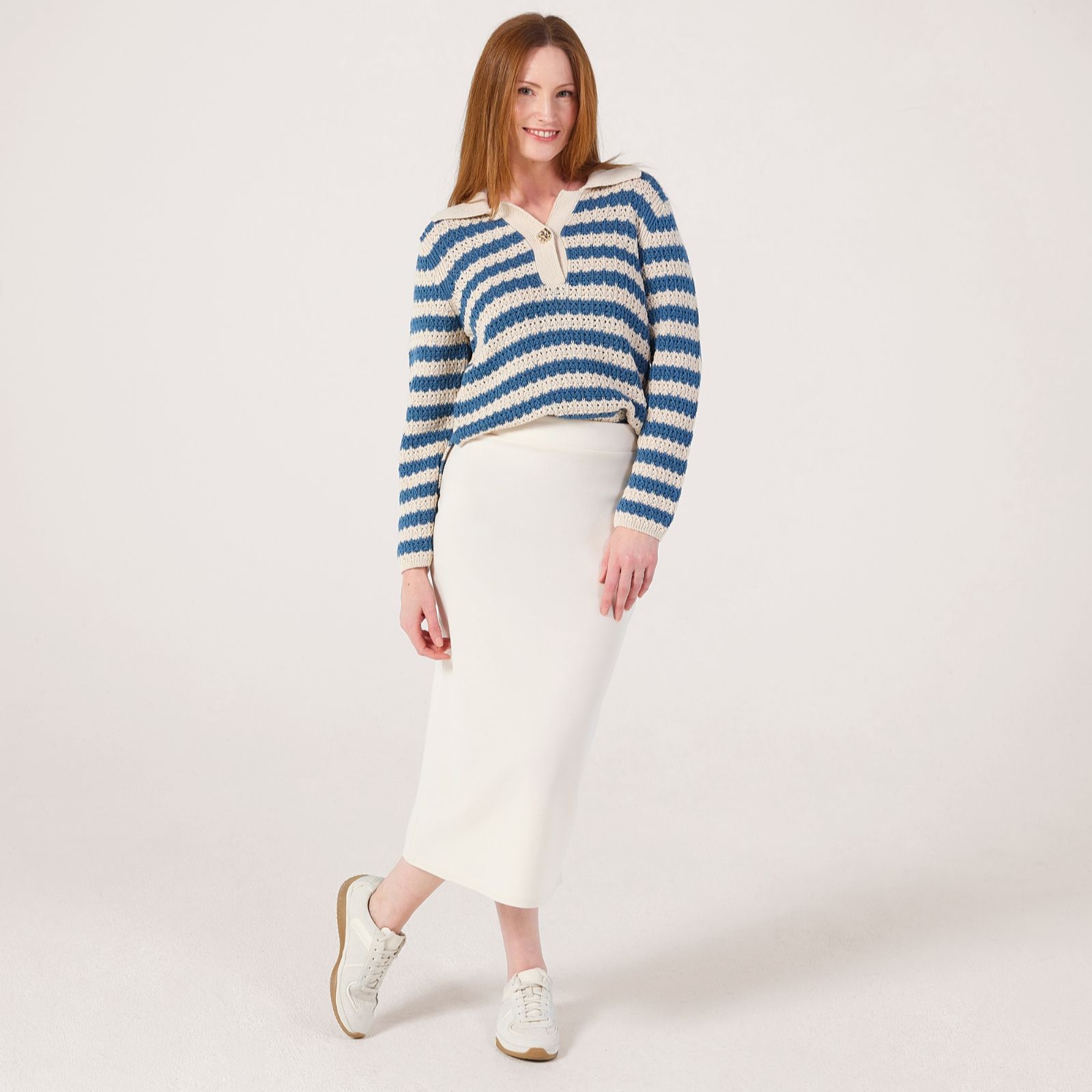 Frank Usher Pull-On Midi Pencil Ponte Skirt