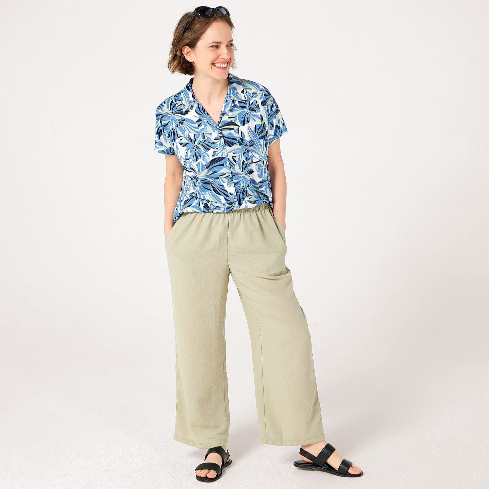 Kim & Co Linen Feel Olivia Wide Leg Standard Trousers