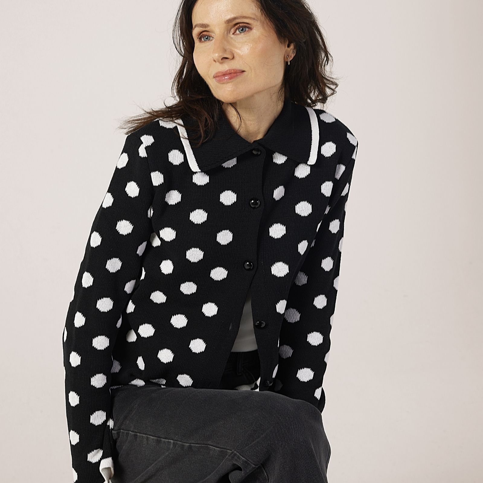 Helene Berman Spot Cardigan with Pearl Buttons